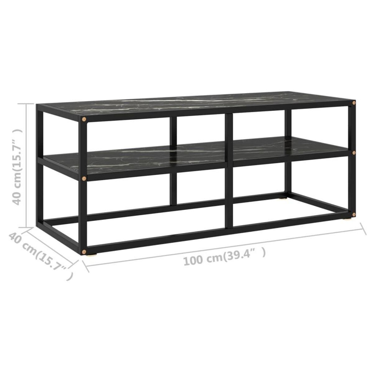 VIDAXL Meuble TV noir avec verre marbre noir 100x40x40 cm