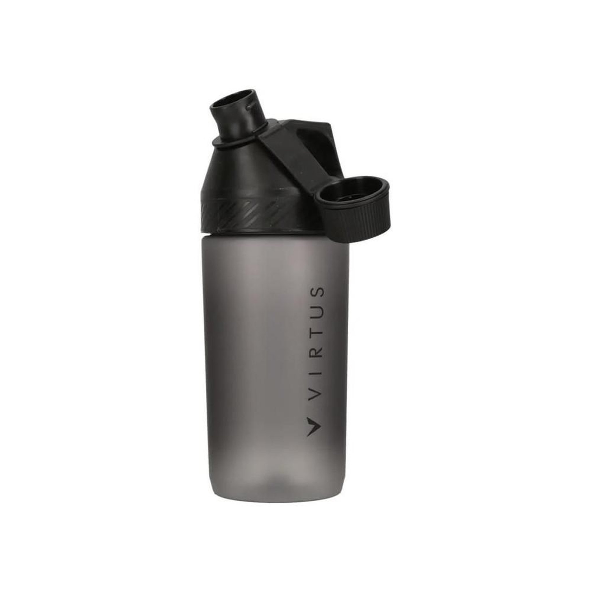 Voir la diapositive 3 : Bouteille d'eau réutilisable 0,65 l, boucle de doigt intégrée, noir et gris mat (polypropylène et tritan)