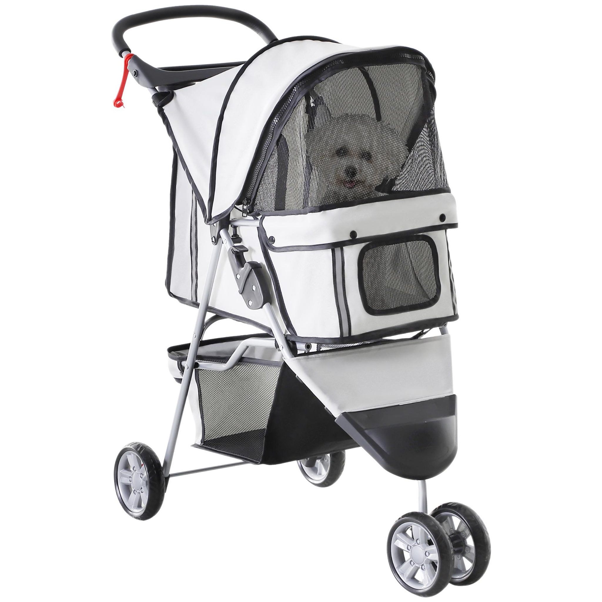PAWHUT Poussette buggy pliable animaux chariot pliant chien chat porte-gobelet panier de rangement inclus roues avec frein tissu 600d oxford métal gris