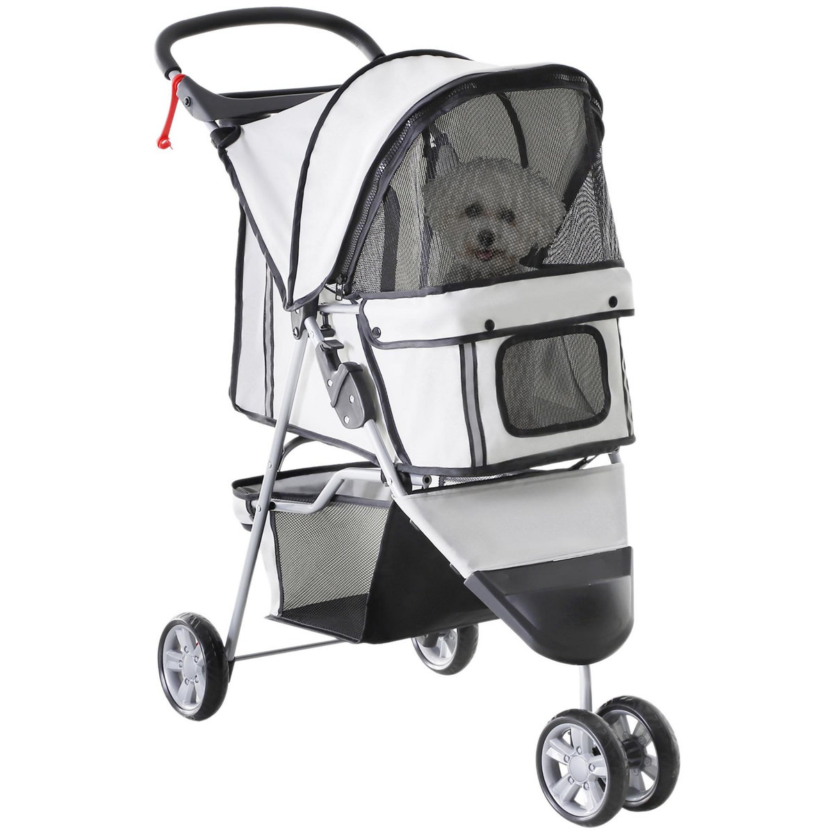 PAWHUT Poussette buggy pliable animaux chariot pliant chien chat porte-gobelet panier de rangement inclus roues avec frein tissu 600D Oxford métal gris