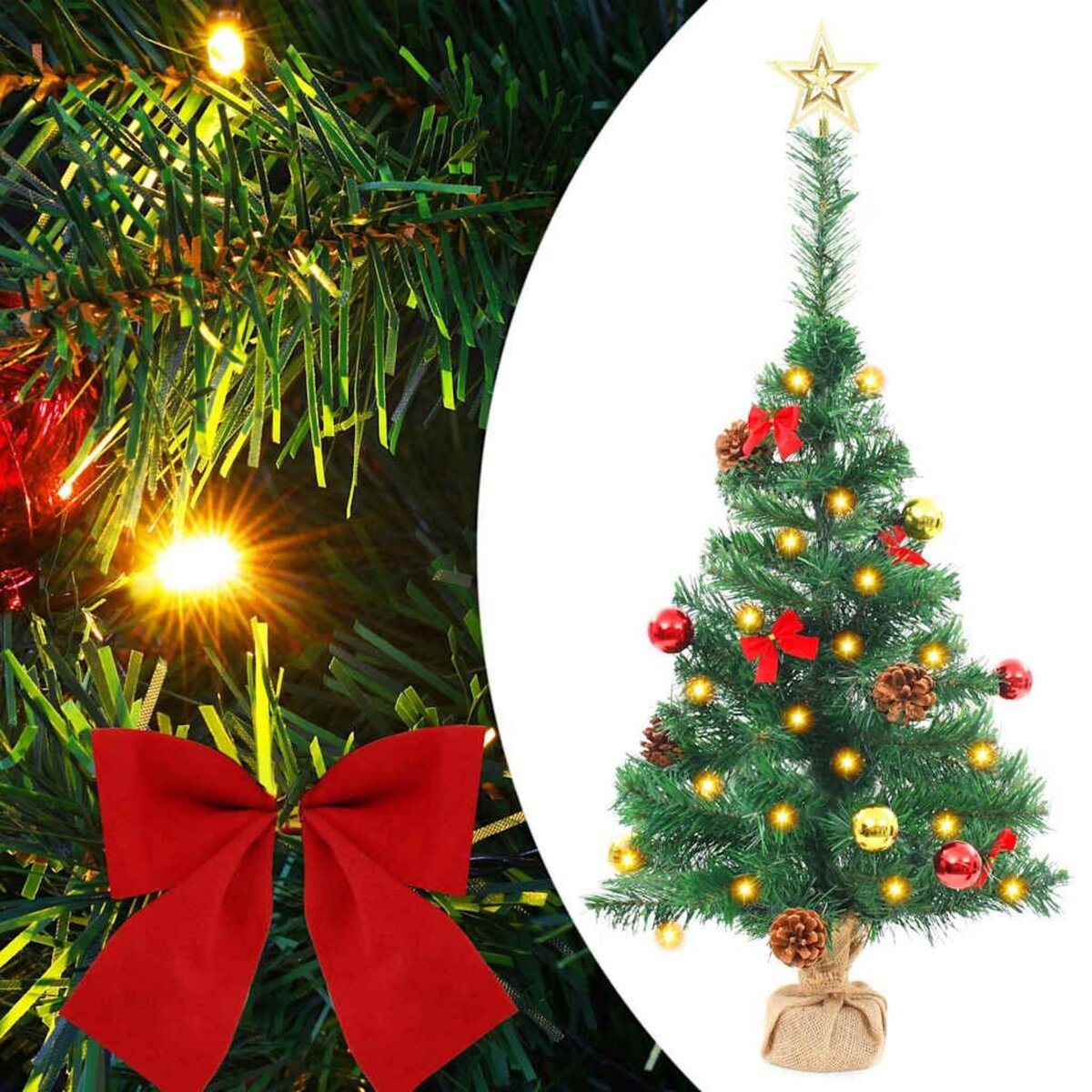 VIDAXL Arbre de Noël artificiel pre-eclaire avec boules vert 64 cm