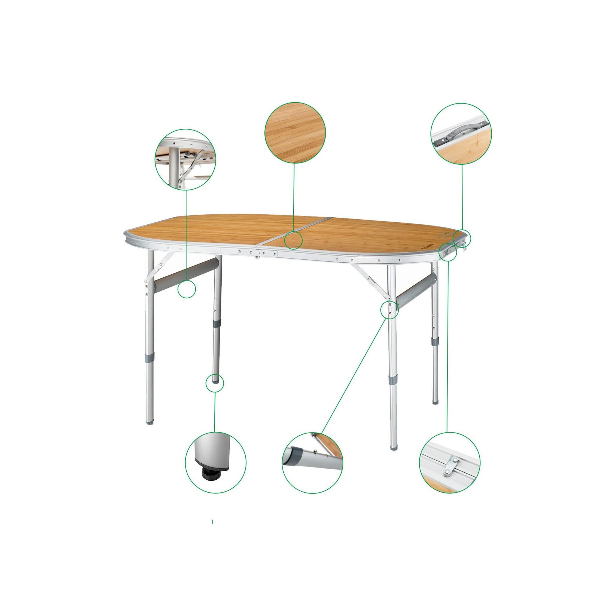 Voir la diapositive 2 : KINGCAMP Table de camping pliable avec poignée de transport - kingcamp - forme arrondie