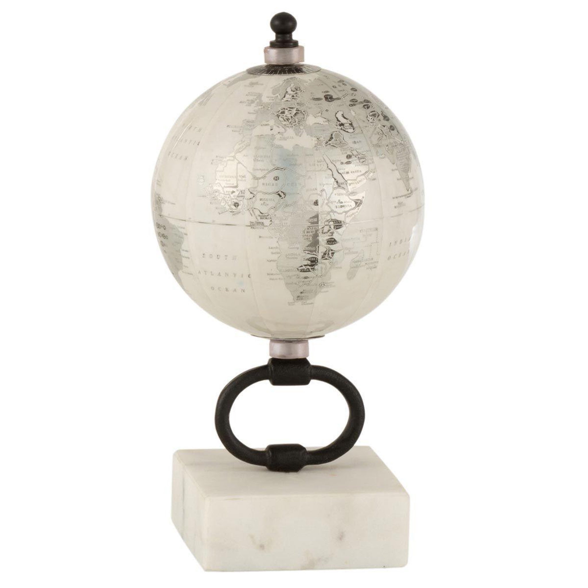 J-LINE Globe sur Pied Marbre  Marbe  20cm Blanc & Noir