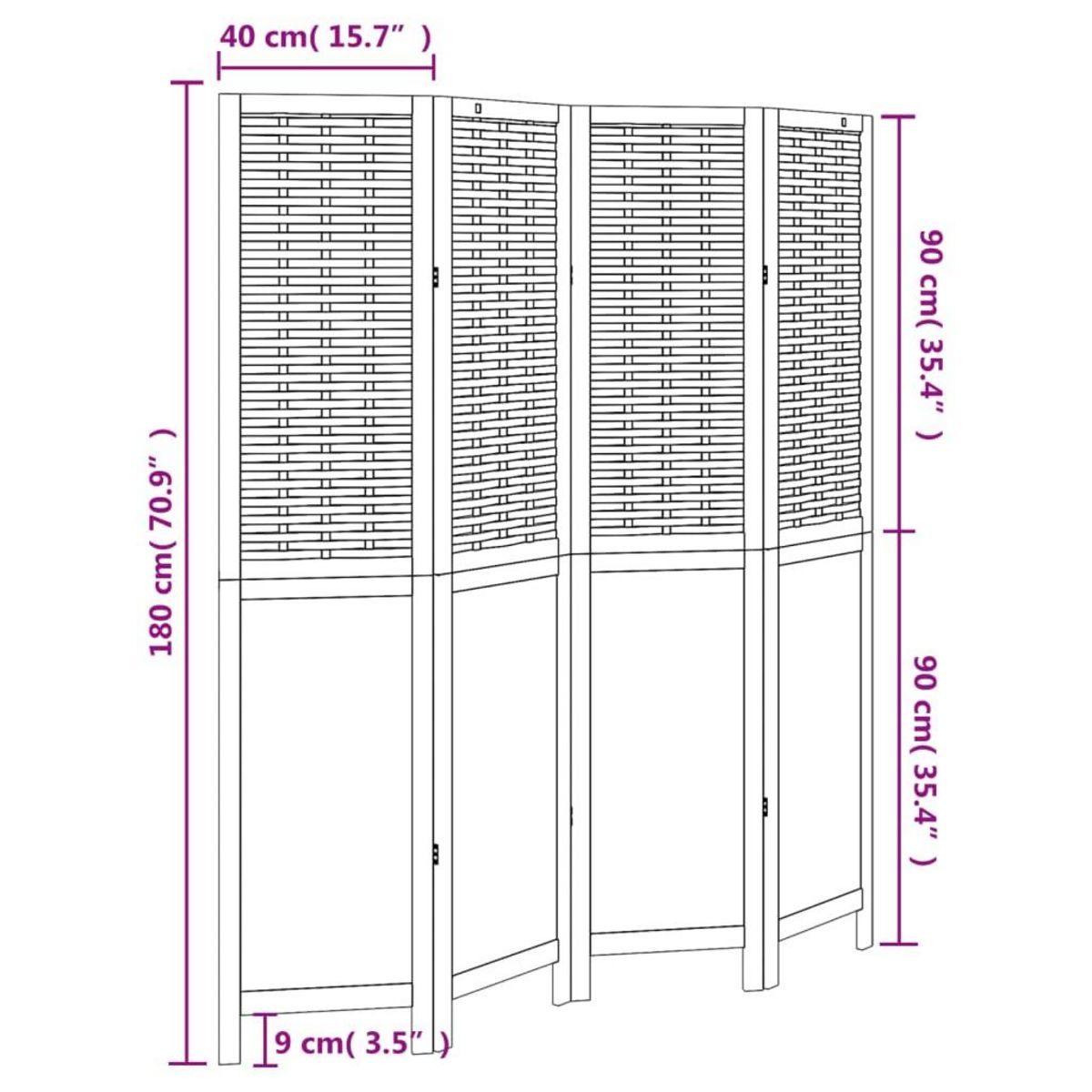 VIDAXL Cloison de separation 4 panneaux marron fonce paulownia massif