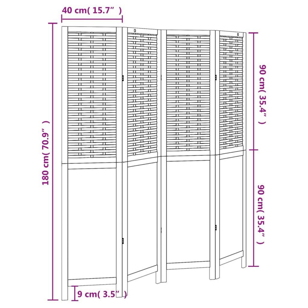 VIDAXL Cloison de separation 4 panneaux marron fonce paulownia massif
