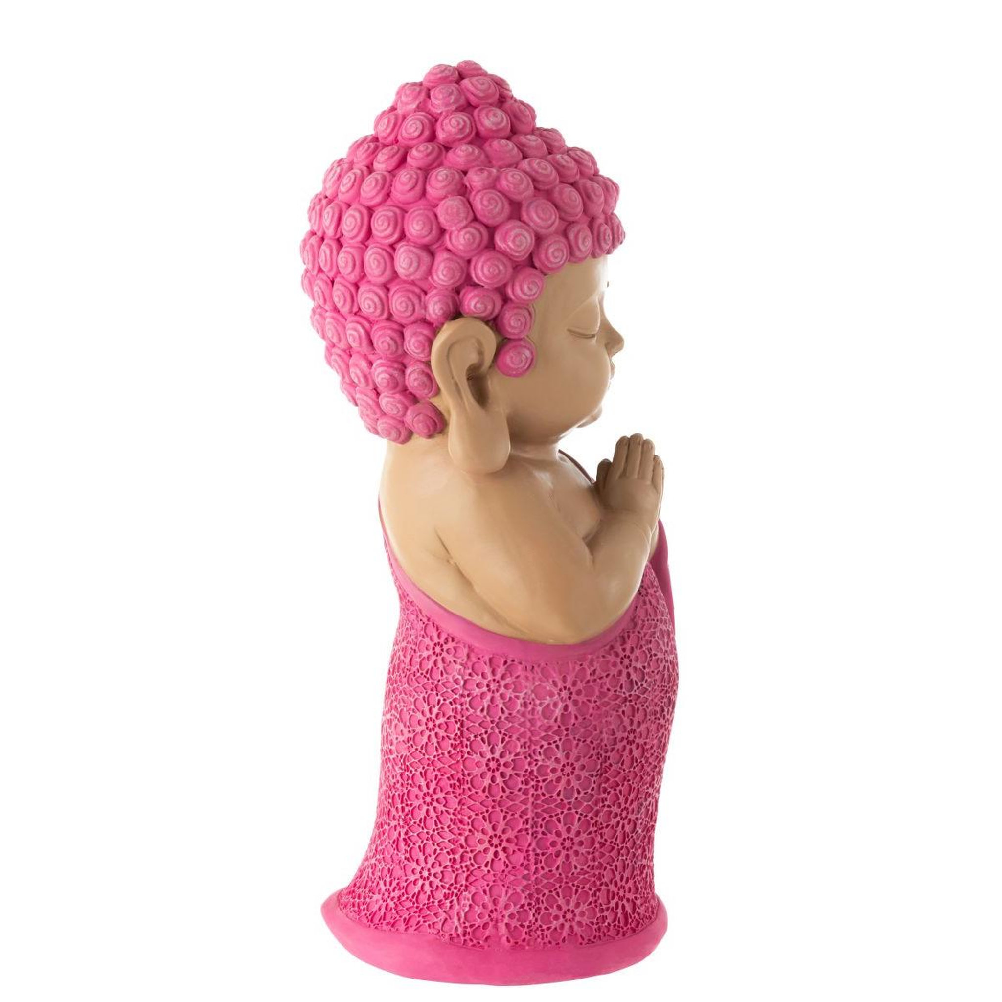 Voir la diapositive 2 : J-LINE Statuette moine prière  toby  32cm rose