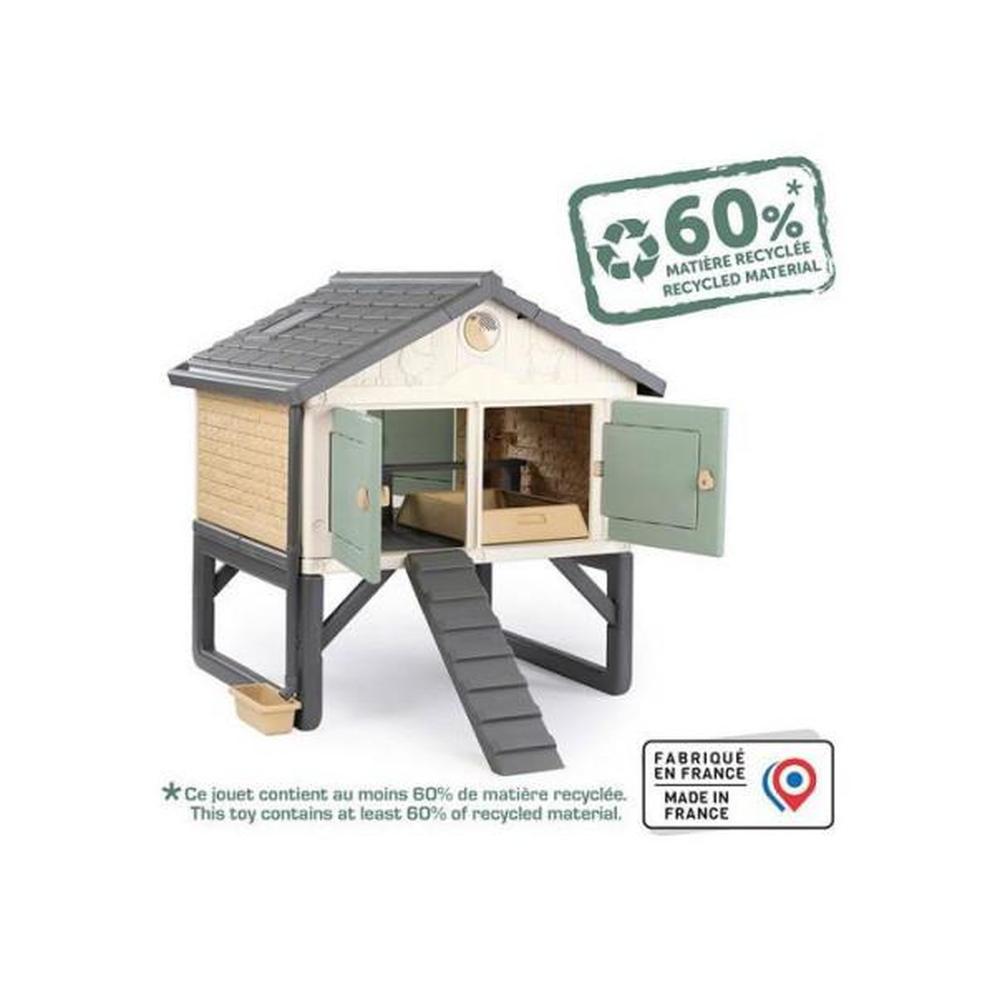 Voir la diapositive 4 : SMOBY Smoby life - poulailler plastique - capacité 5 poules - nettoyage facile - traitement anti-uv - fabriqué en france
