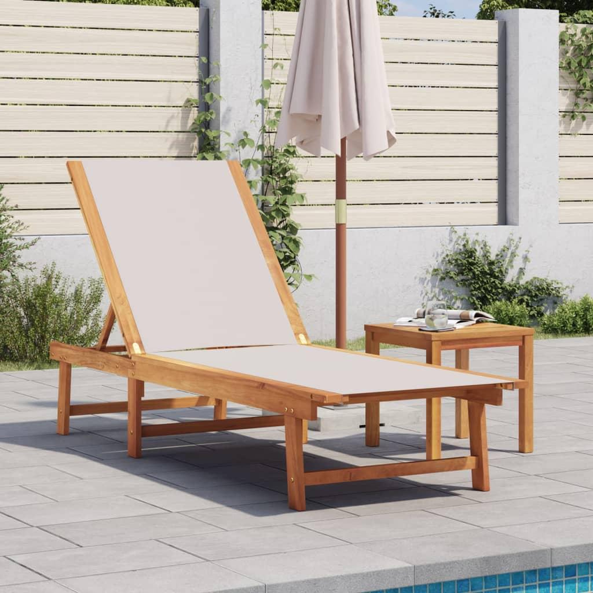 VIDAXL Chaise longue et table gris bois d'acacia solide et textilene