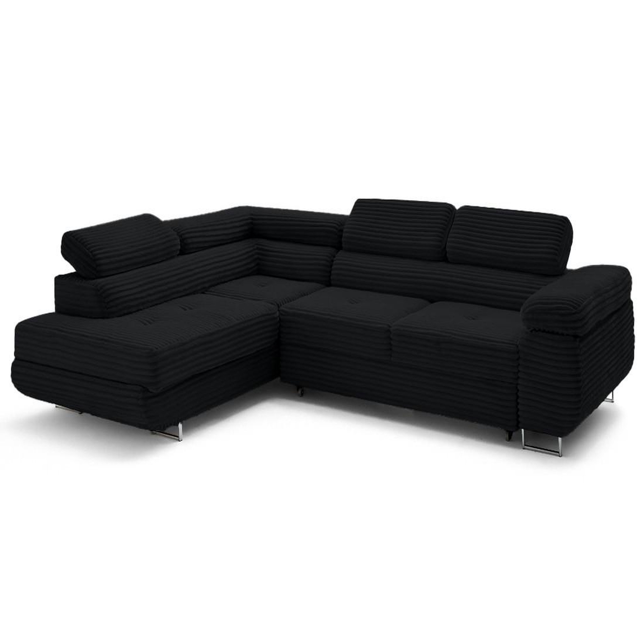 Voir la diapositive 2 : LISA DESIGN Zaria - canapé d'angle gauche 5 places convertible avec coffre et têtières en velours côtelé grosses côtes
