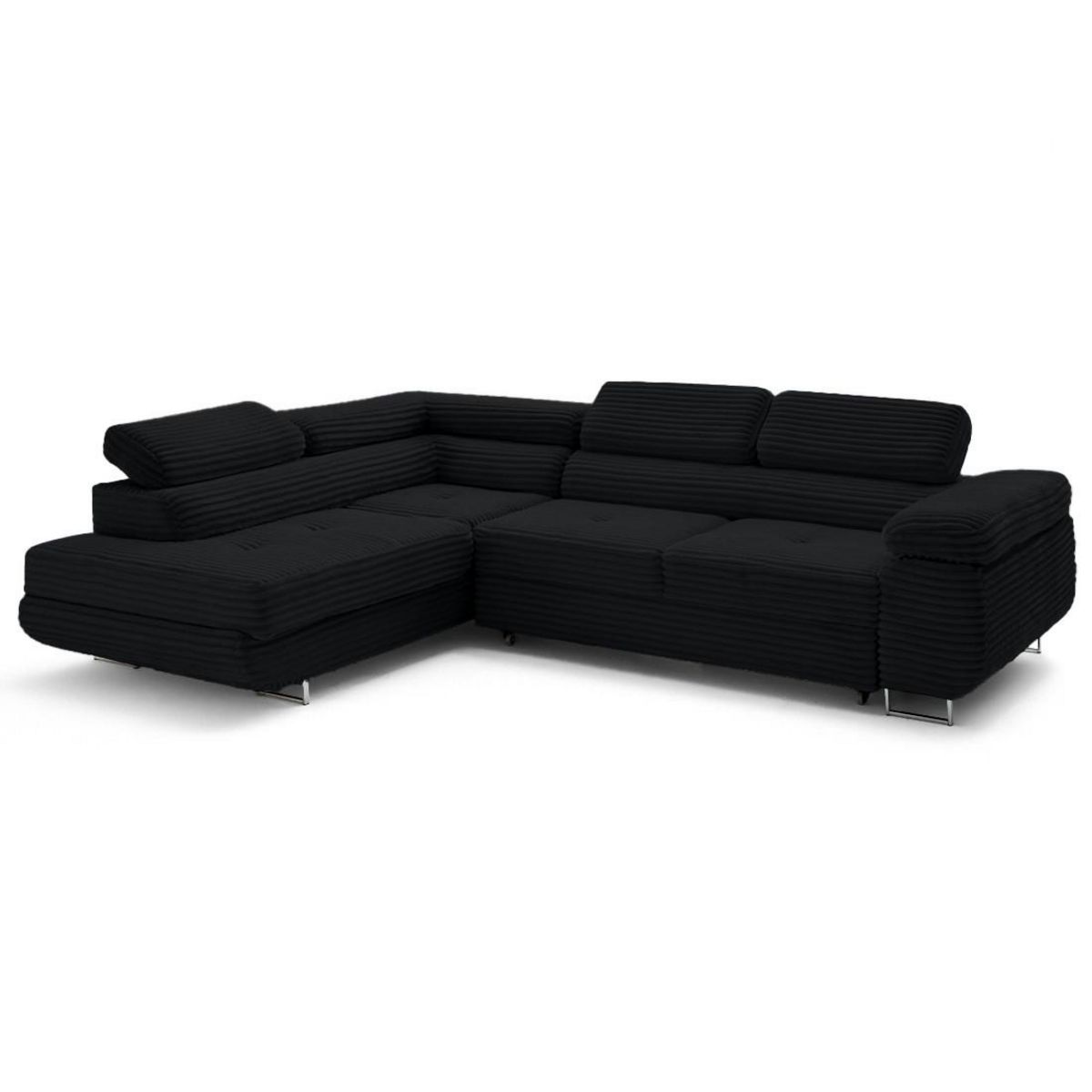 LISA DESIGN Zaria - canapé d'angle gauche 5 places convertible avec coffre et têtières en velours côtelé grosses côtes