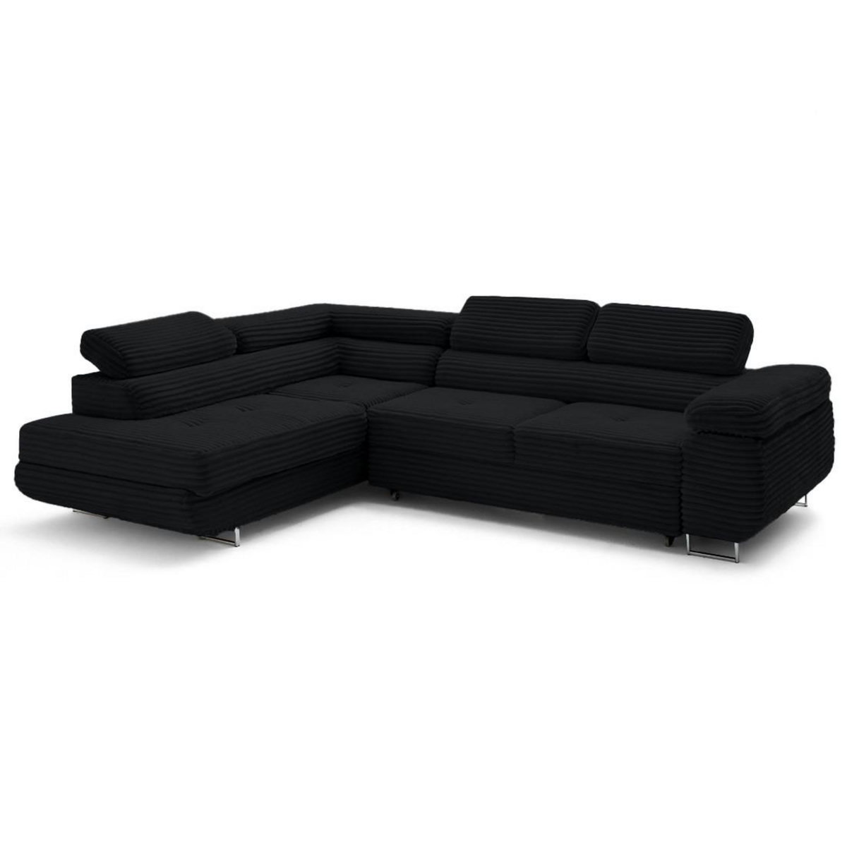 LISA DESIGN Zaria - canapé d'angle gauche 5 places convertible avec coffre et têtières en velours côtelé grosses côtes