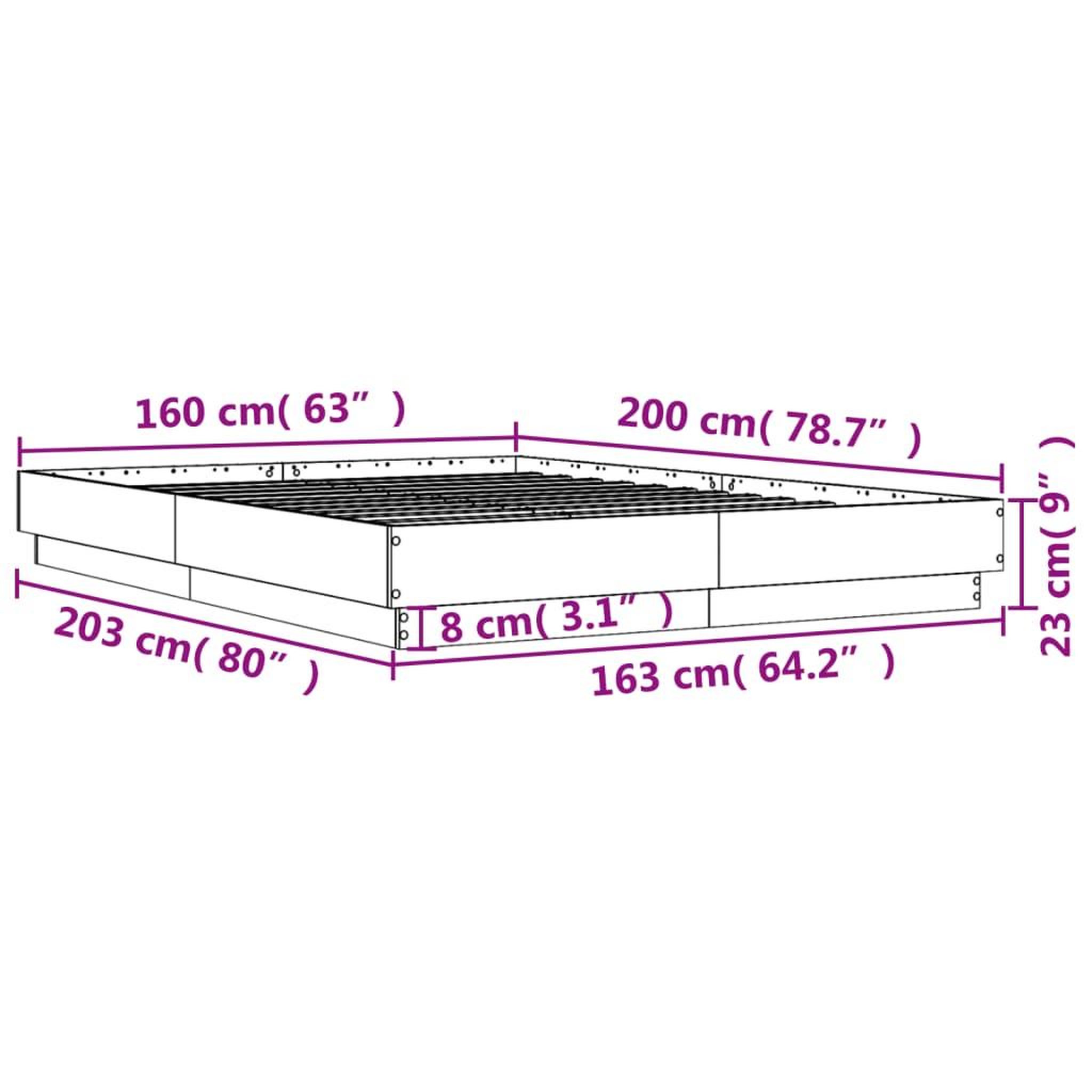 Voir la diapositive 6 : VIDAXL Cadre de lit avec LED sans matelas chene sonoma 160x200 cm