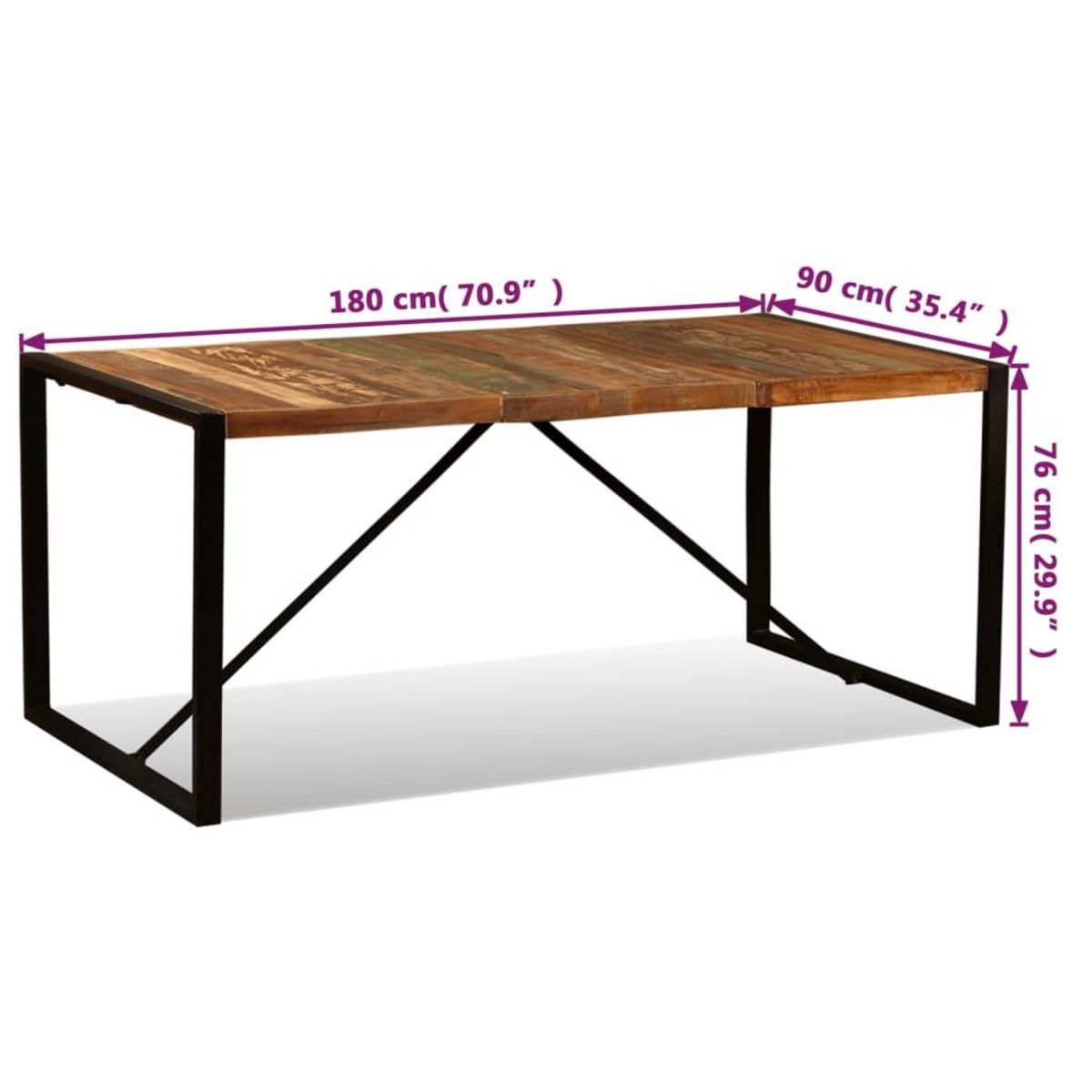 VIDAXL Table a manger Bois de recuperation massif 180 cm