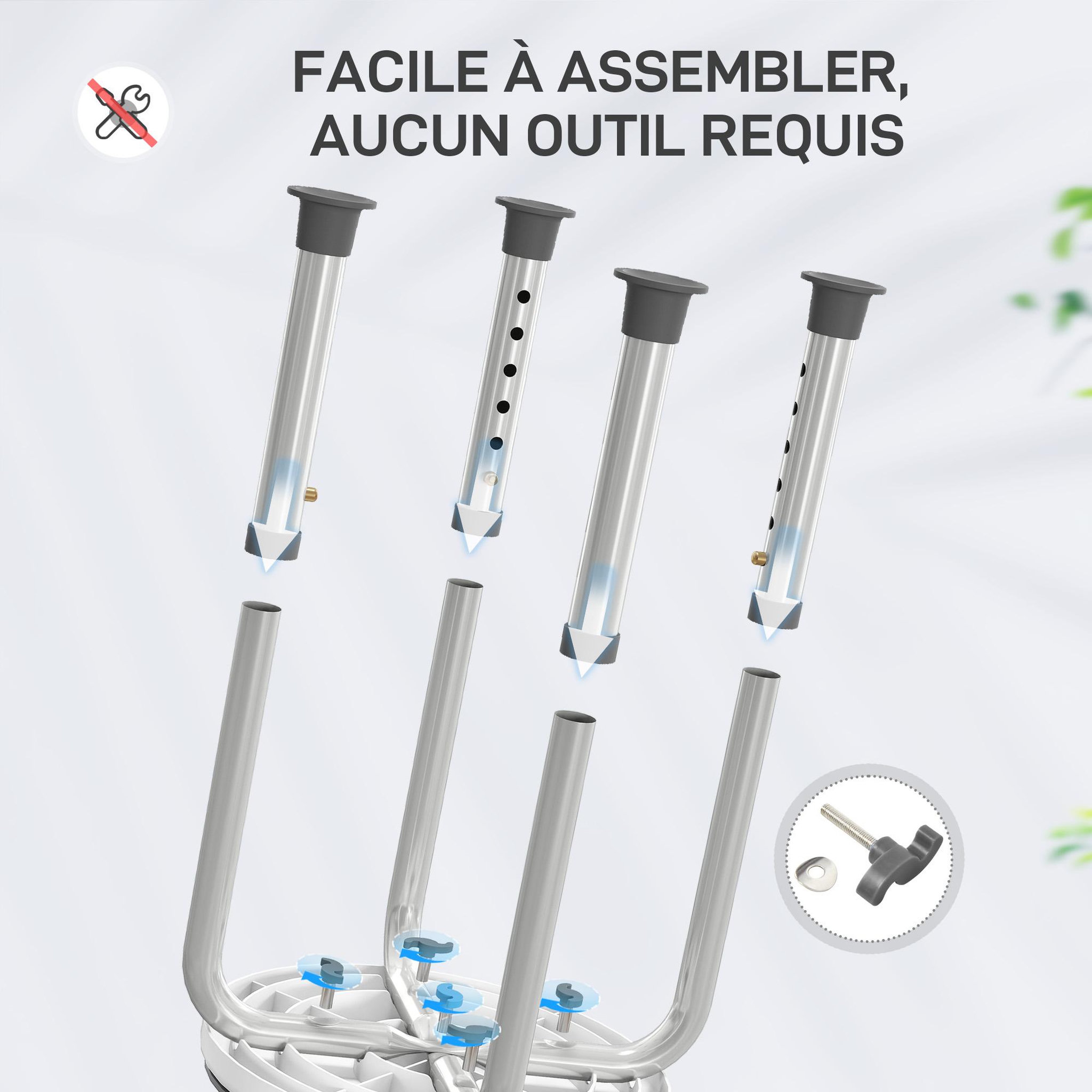 Voir la diapositive 6 : HOMCOM Tabouret de douche siège de douche - hauteur réglable, pivotant 360° - alu pp blanc gris