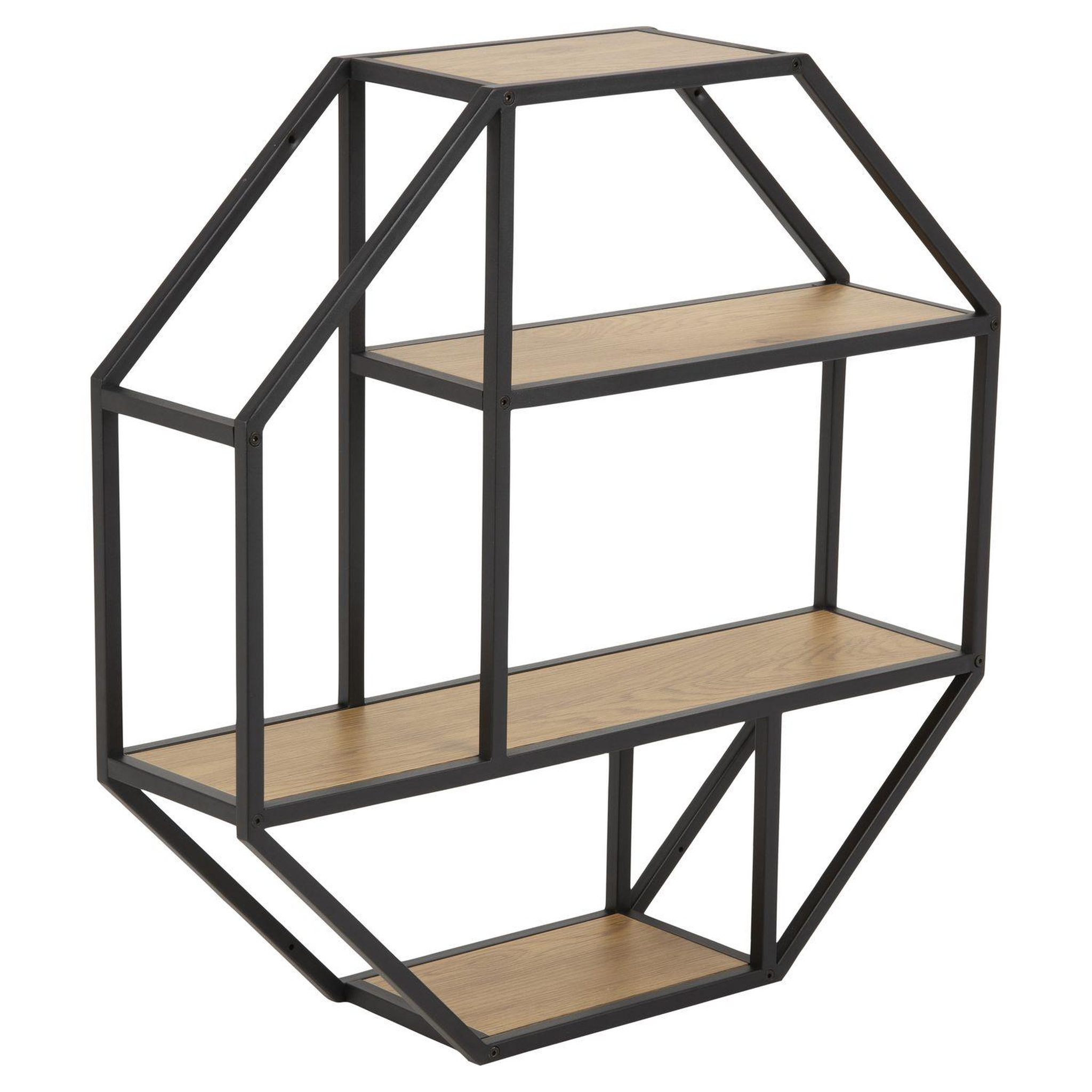 TOILINUX Etagère murale hexagonale en MDF et métal. Coloris disponibles : Noir