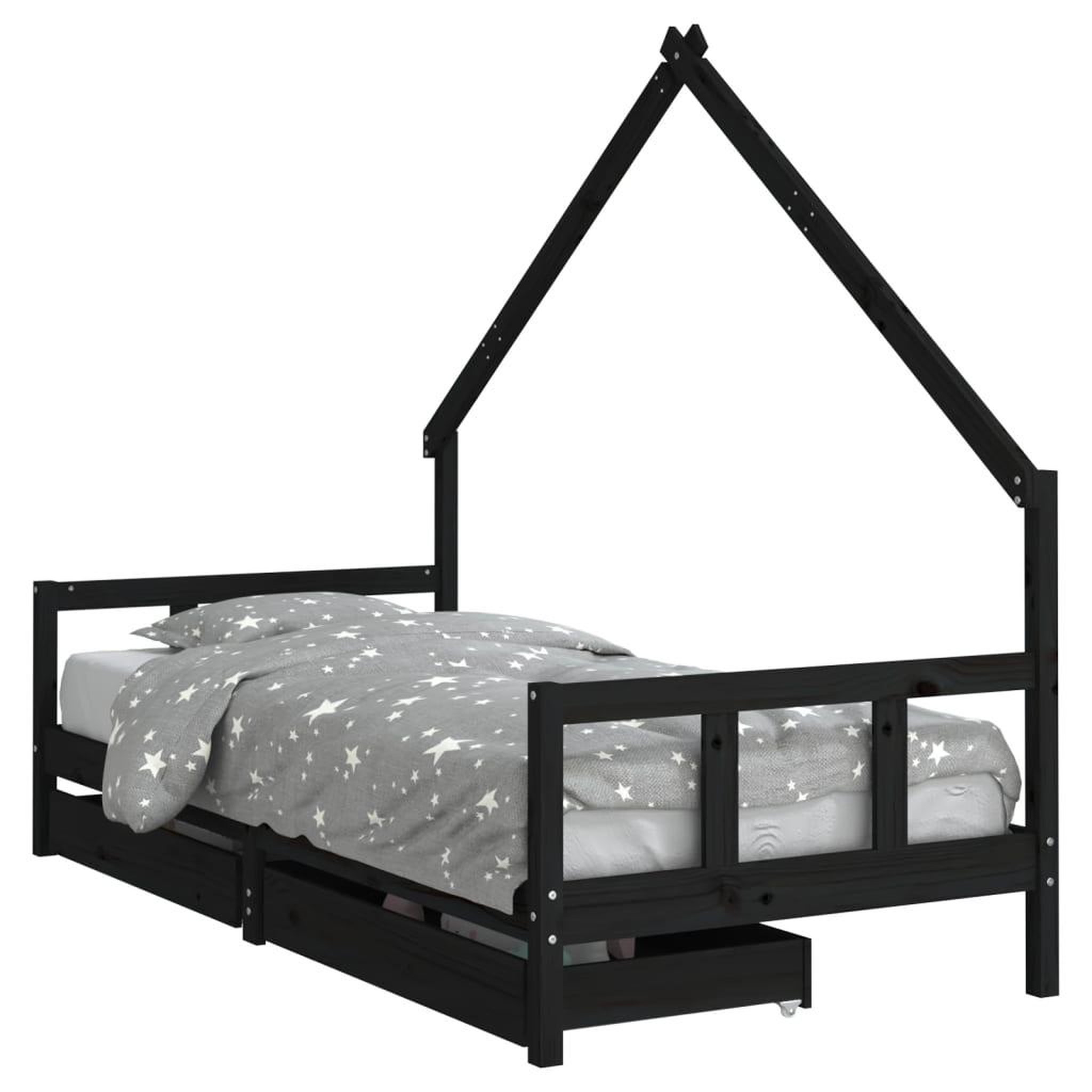Voir la diapositive 2 : VIDAXL Cadre de lit enfant avec tiroirs noir 90x200 cm bois pin massif