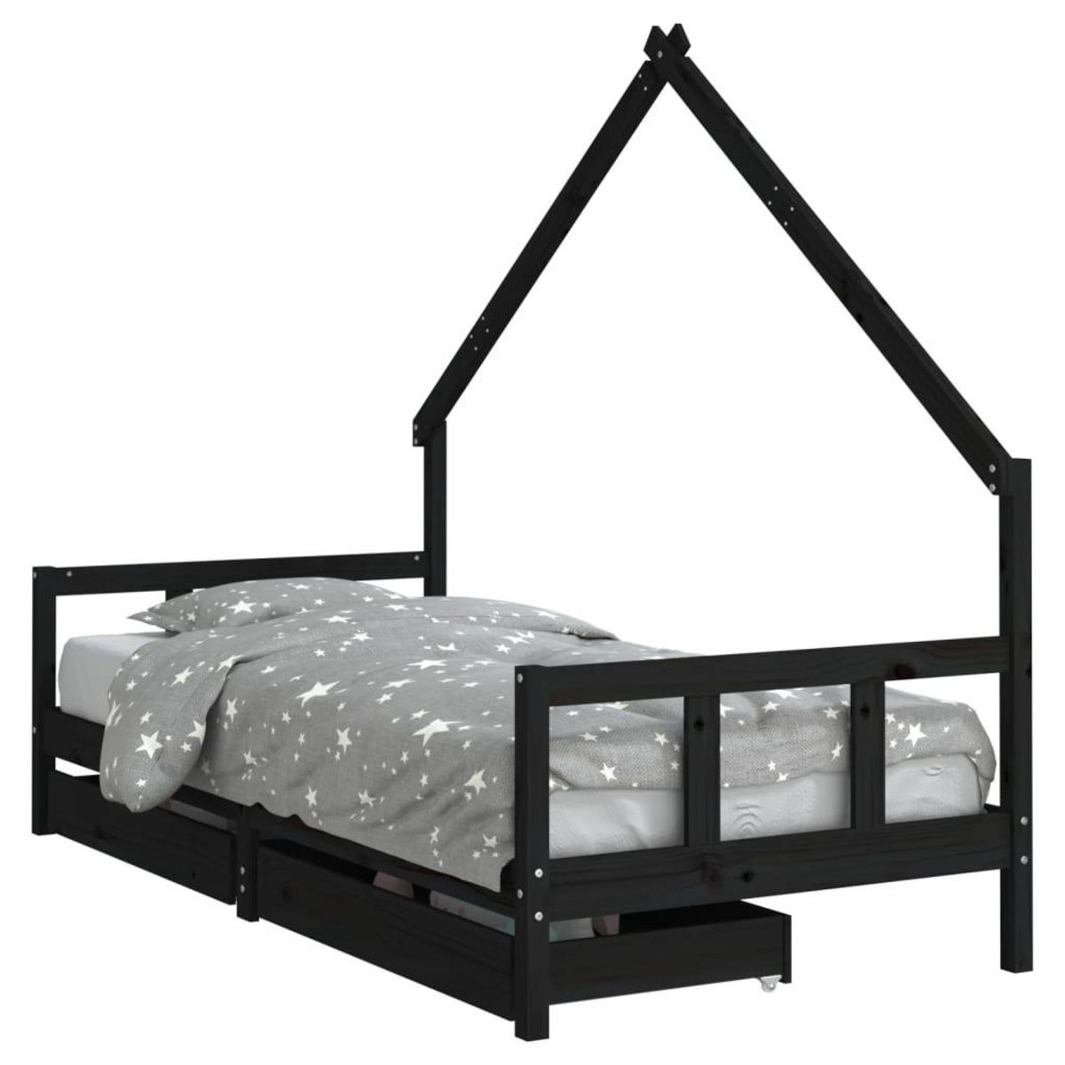 VIDAXL Cadre de lit enfant avec tiroirs noir 90x200 cm bois pin massif