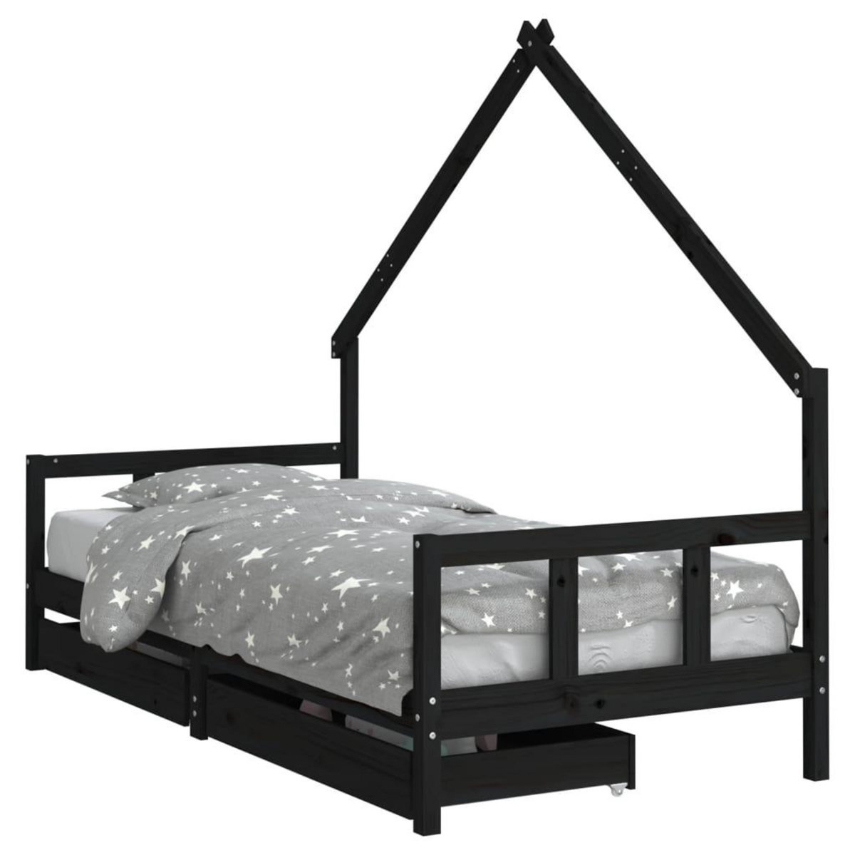 VIDAXL Cadre de lit enfant avec tiroirs noir 90x200 cm bois pin massif