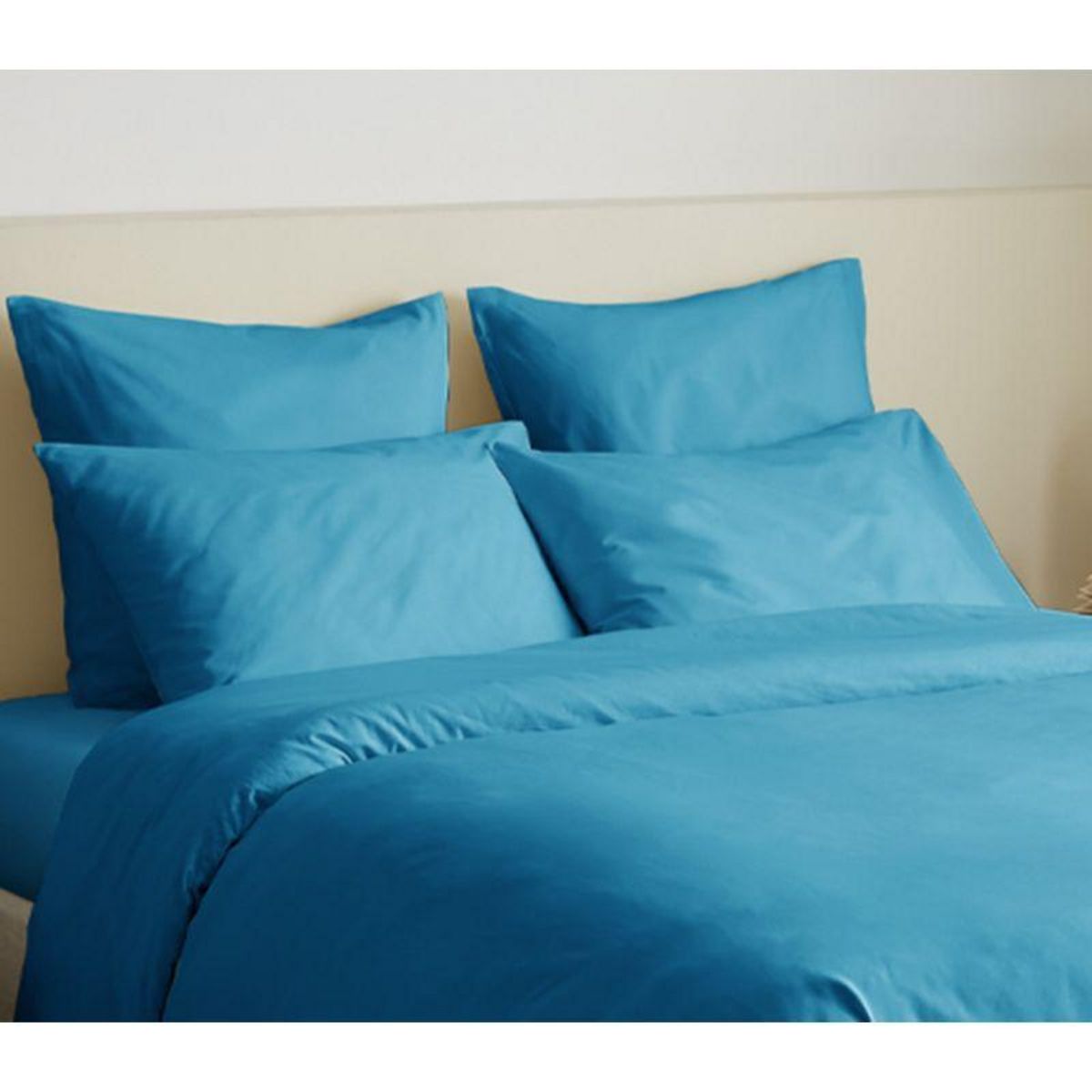 COTON PUR Pack complet 6 pièces unicolore Turquoise housse de couette pour lit 180 x 200 cm  King size