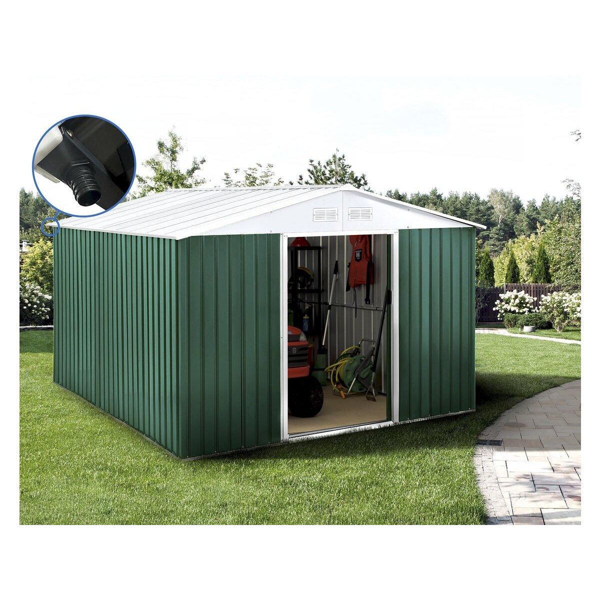 Habitat et Jardin Abri de jardin métal -  Rosas   - 10.85 m² avec gouttière - Vert