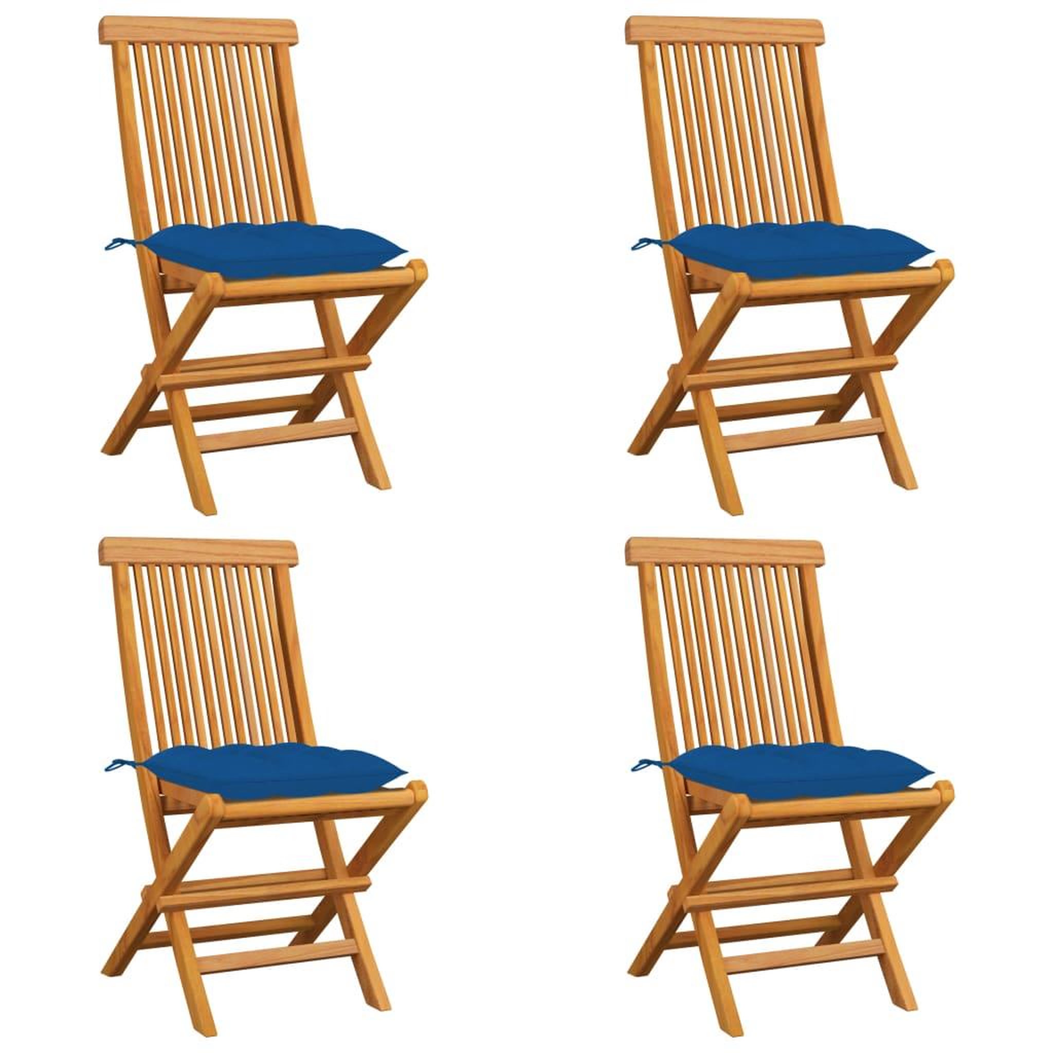 Voir la diapositive 1 : VIDAXL Chaises de jardin et coussins bleu lot de 4 Bois de teck massif