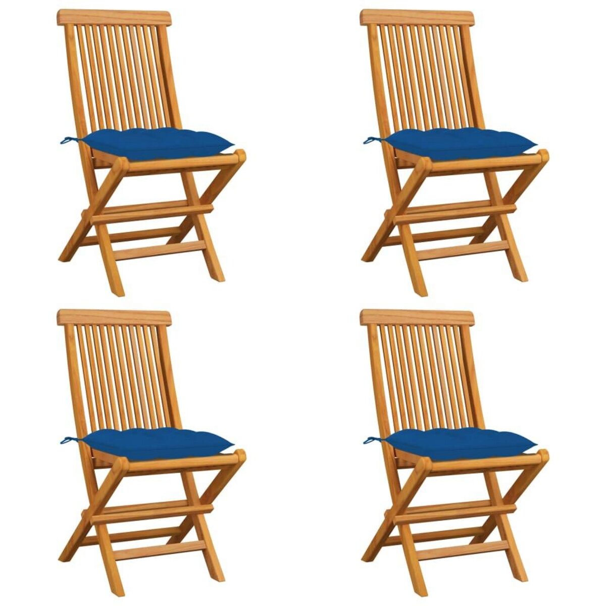 VIDAXL Chaises de jardin et coussins bleu lot de 4 Bois de teck massif
