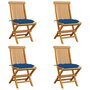 Voir la diapositive 1 : VIDAXL Chaises de jardin et coussins bleu lot de 4 Bois de teck massif