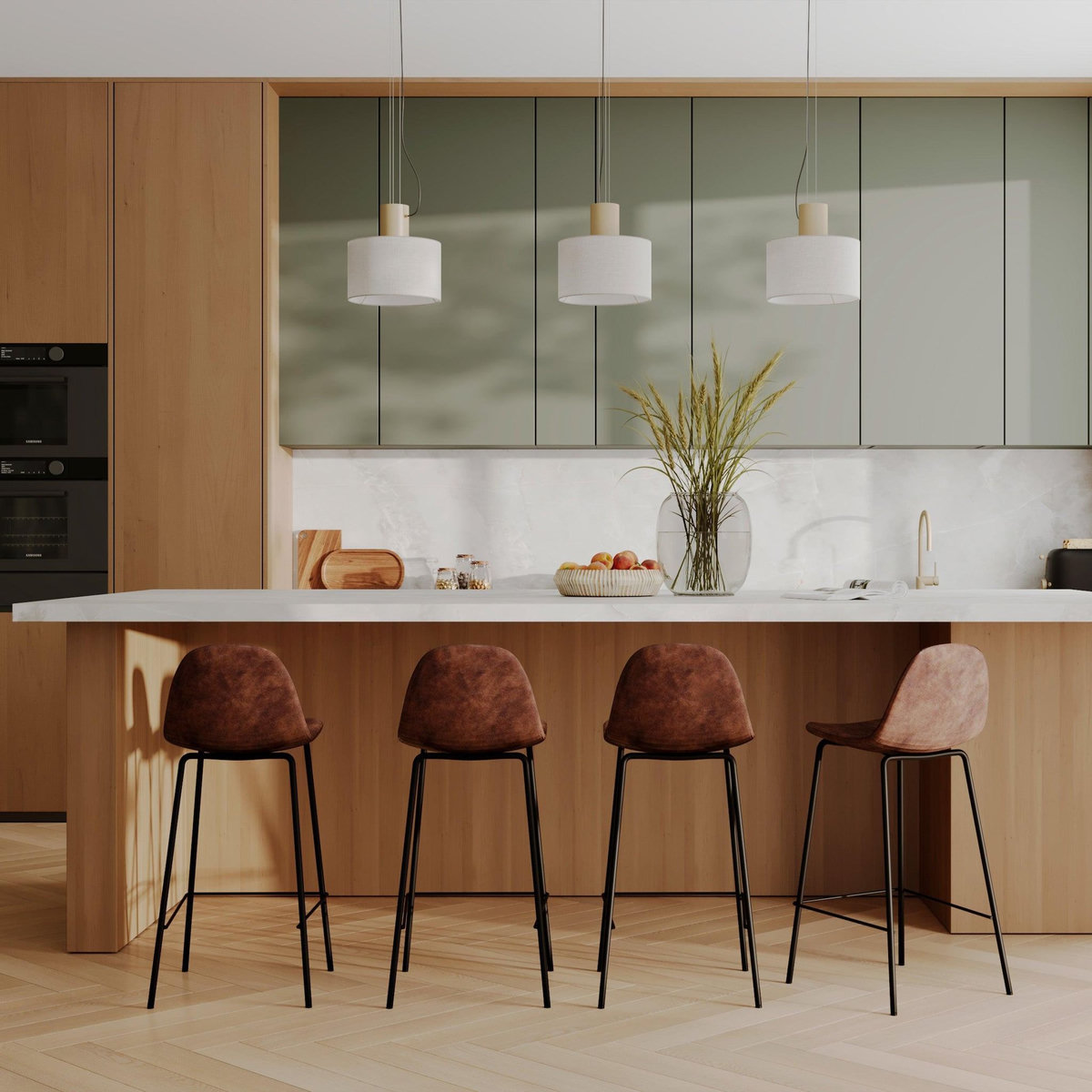 Rendez vous déco Chaise pour îlot central 65 cm en cuir synthétique marron-Henrik