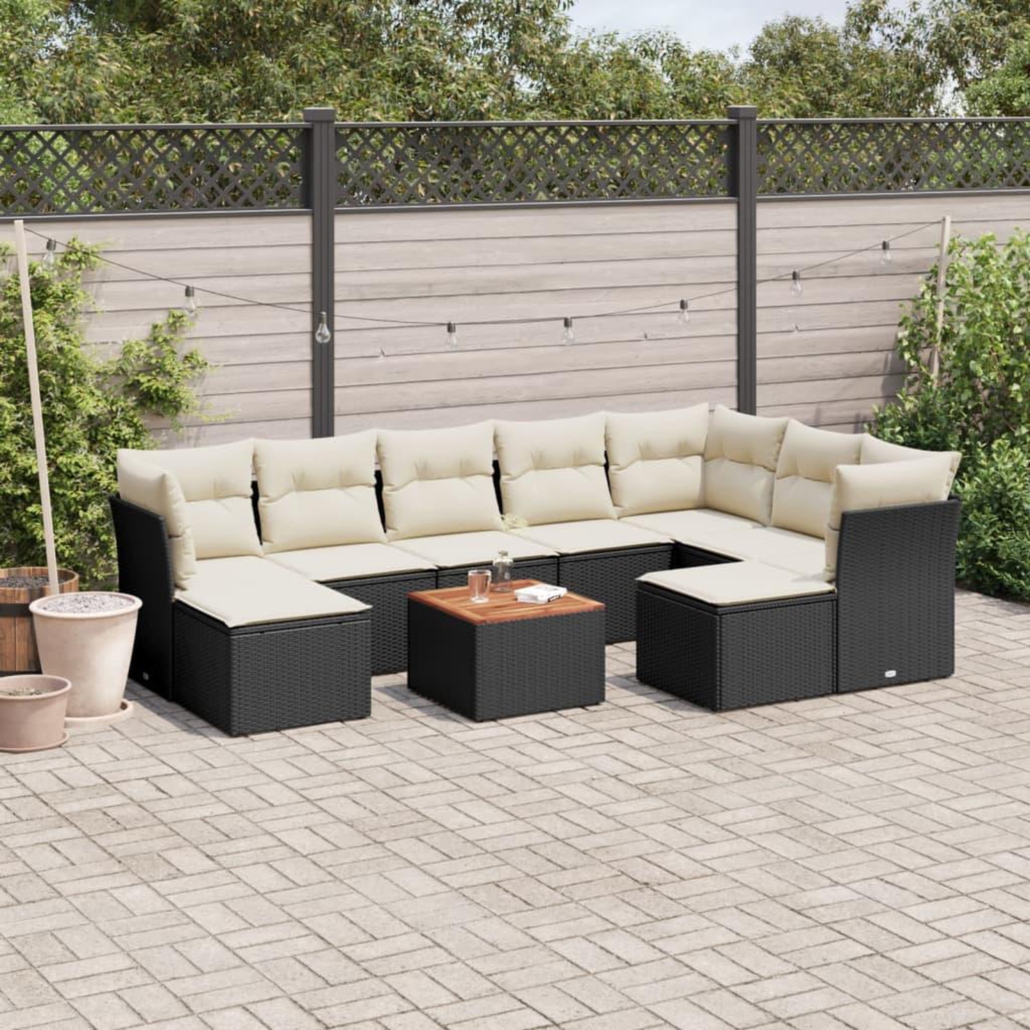 VIDAXL Salon de jardin 10 pcs avec coussins noir resine tressee