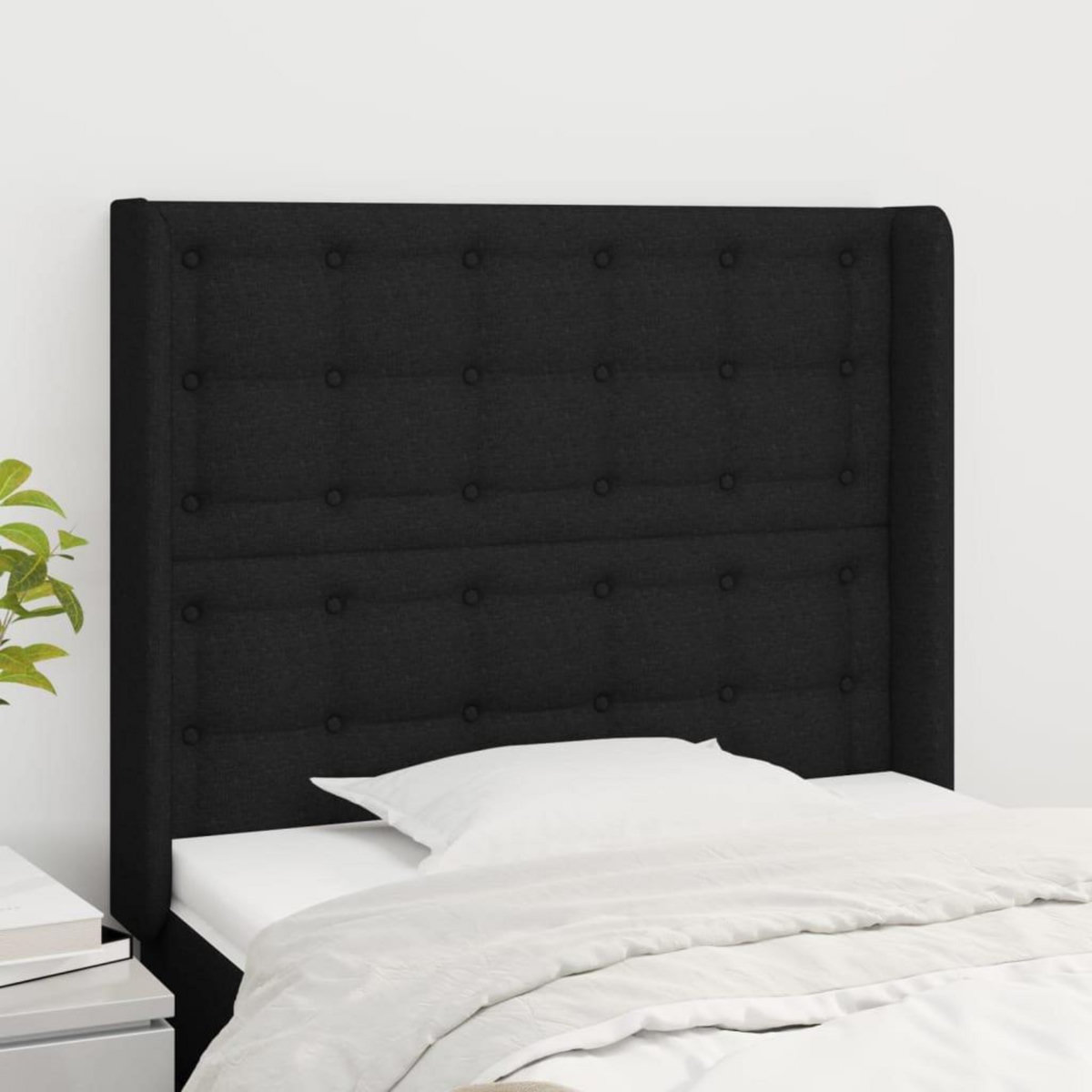VIDAXL Tete de lit avec oreilles Noir 83x16x118/128 cm Tissu