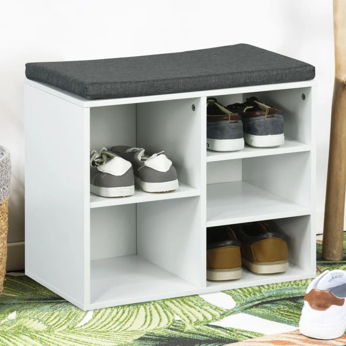 HI HI Support a chaussures avec coussin 51,5x29x48 cm Blanc