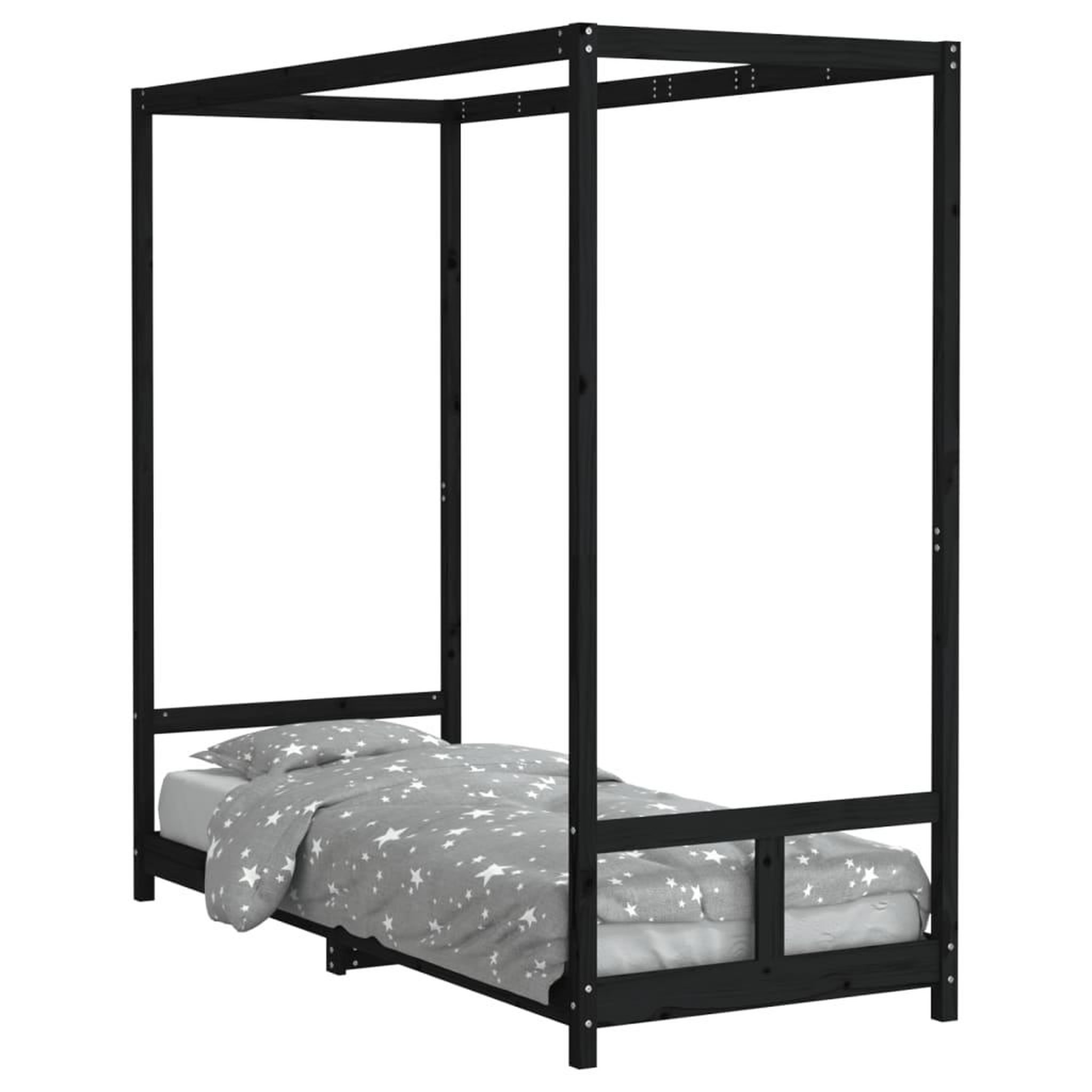 Voir la diapositive 2 : VIDAXL Cadre de lit pour enfants noir 80x200 cm bois de pin massif