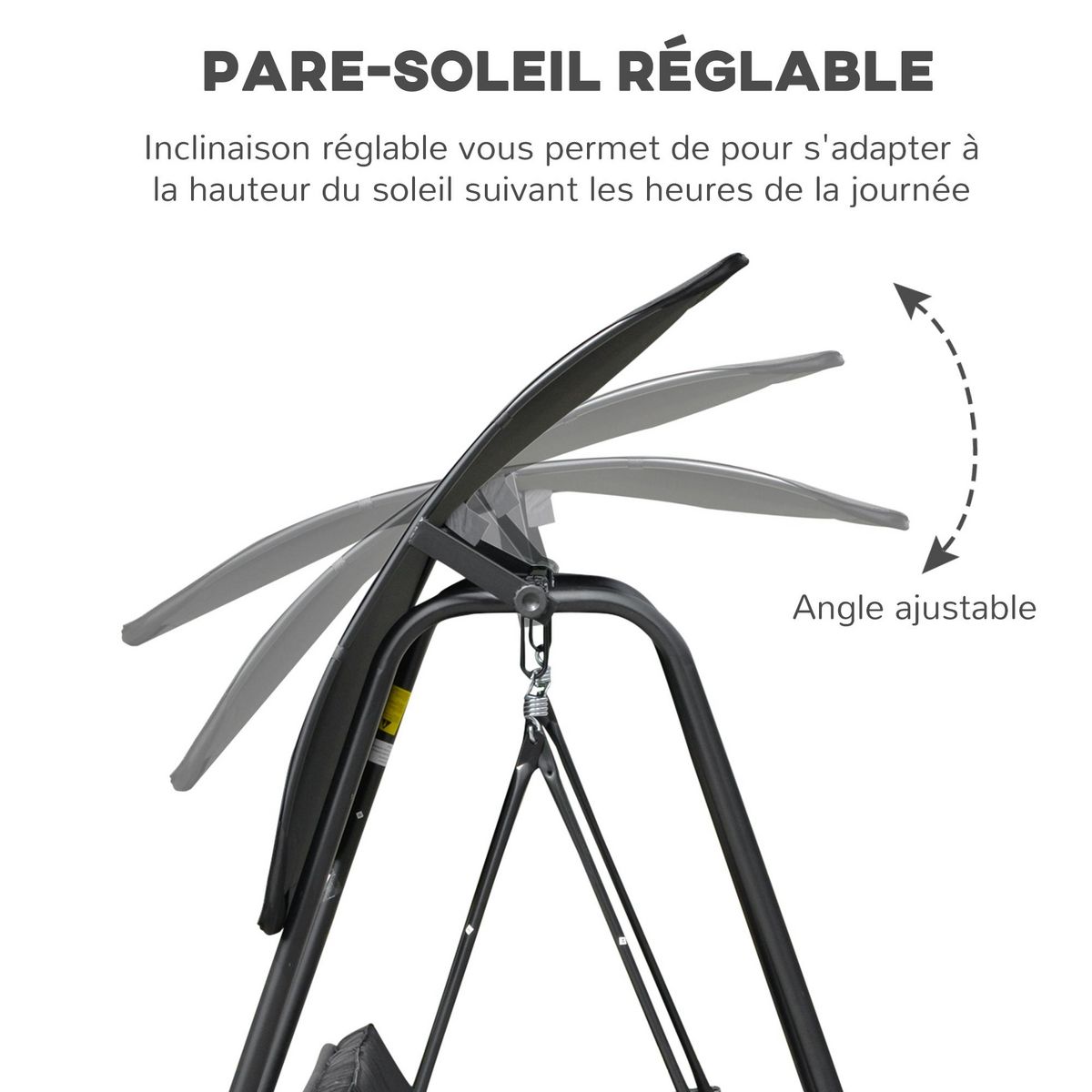 OUTSUNNY Balancelle de jardin 3 places auvent inclinaison réglable coussins assise et dossier résine tressée grise acier époxy polyester noir