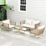 Voir la diapositive 2 : OUTSUNNY Salon de jardin 4 places 4 pièces design scandinave acier époxy résine filaire PE coussins inclus crème