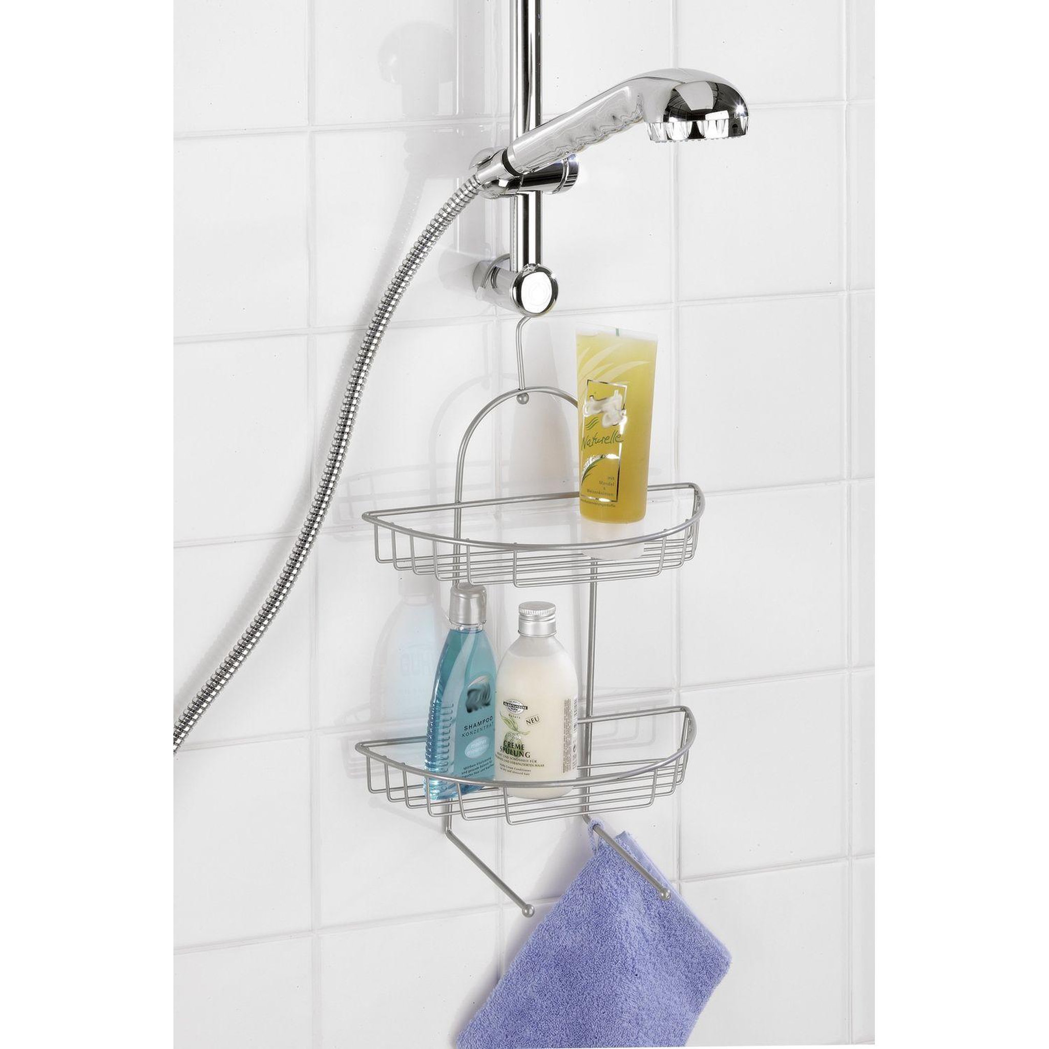 Voir la diapositive 4 : Wenko Etagère de douche Kuopio - L. 28 x H. 43 cm - Argent