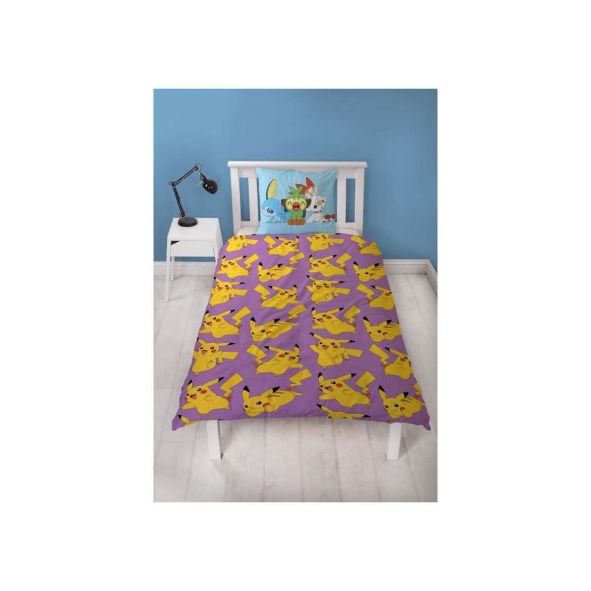 Pokemon Parure de lit réversible - POKEMON - Pikachu - Microfibre - 1 housse de couette 140 x 200 cm + 1 taie 63 x 63 cm