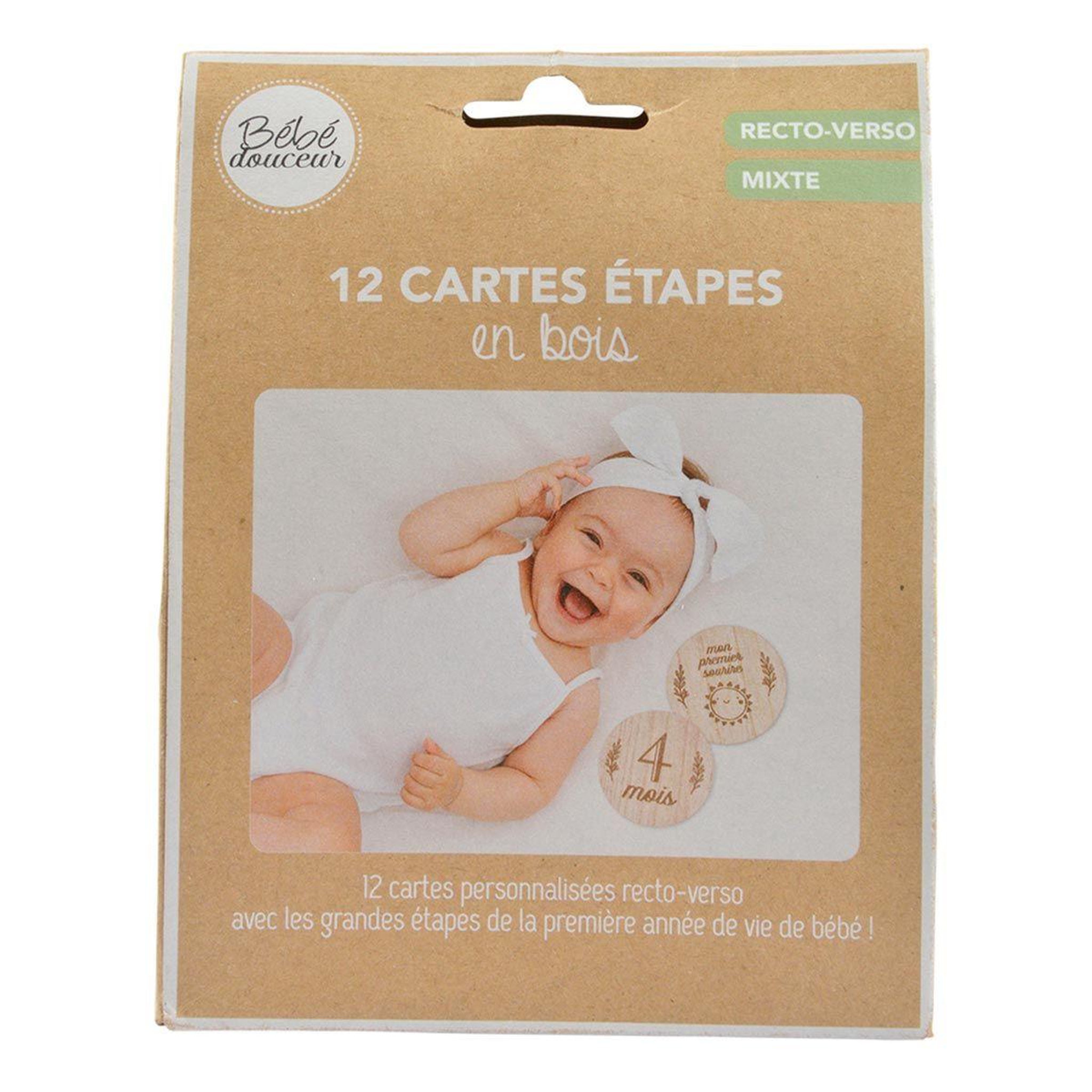 Voir la diapositive 3 : BEBE DOUCEUR Lot de 12 Cartes Bébé Mixte  Étapes  9cm Naturel