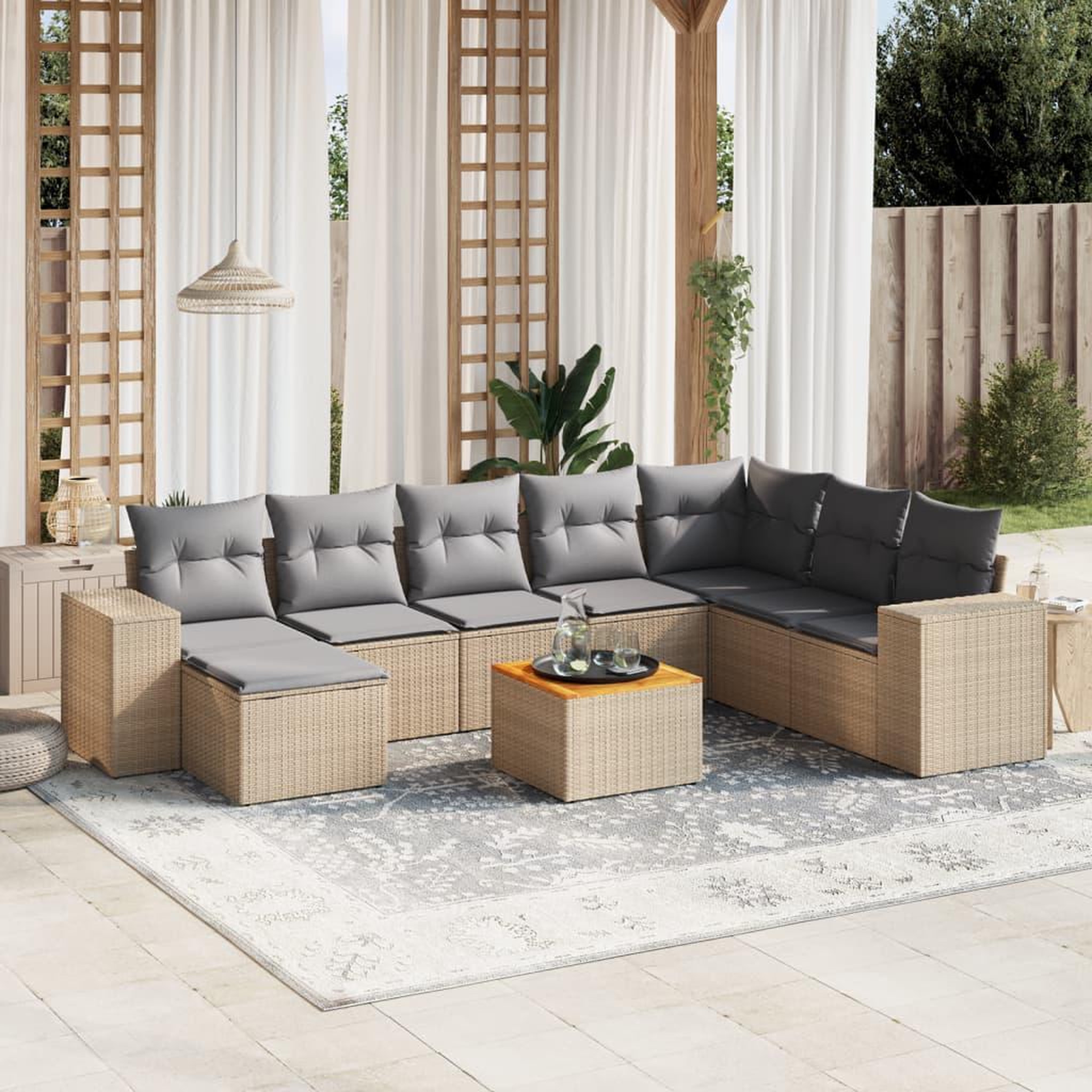 VIDAXL Salon de jardin avec coussins 9 pcs beige resine tressee