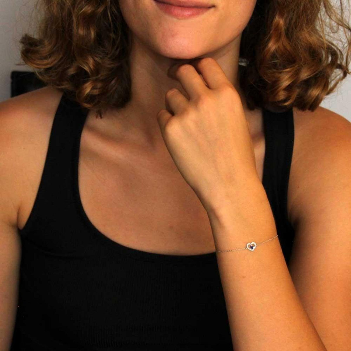 L'ATELIER D'AZUR Bracelet Or Blanc Diamants et Saphir Bleu - Motif Coeur - Femme