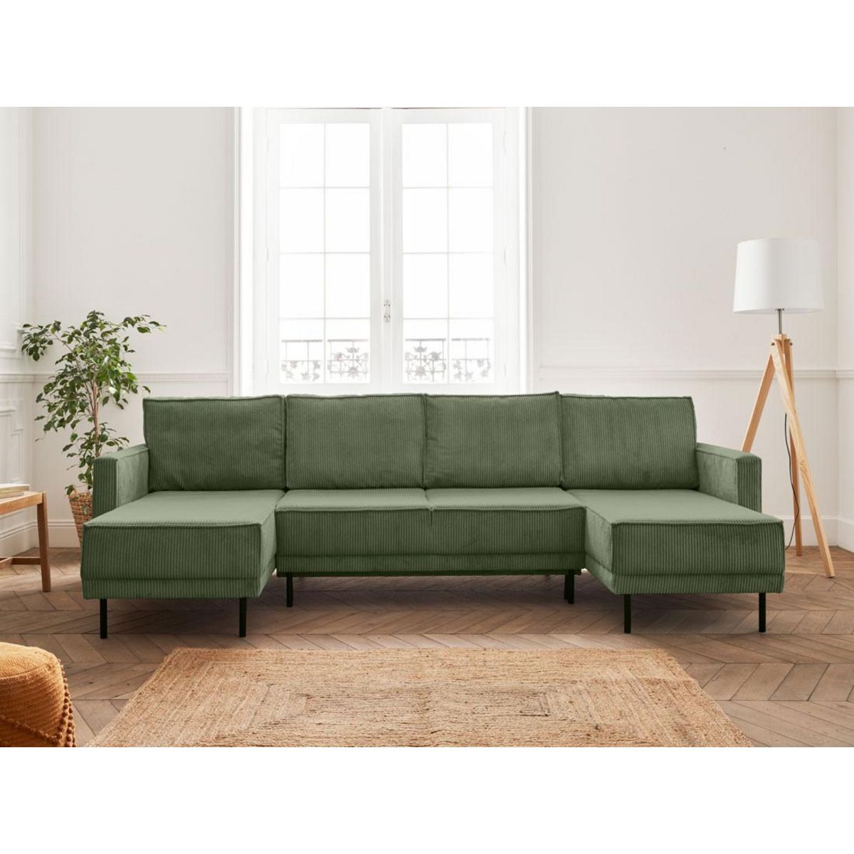 LISA DESIGN Charlie - canapé panoramique en u - 7 places - convertible avec coffre - en velours côtelé