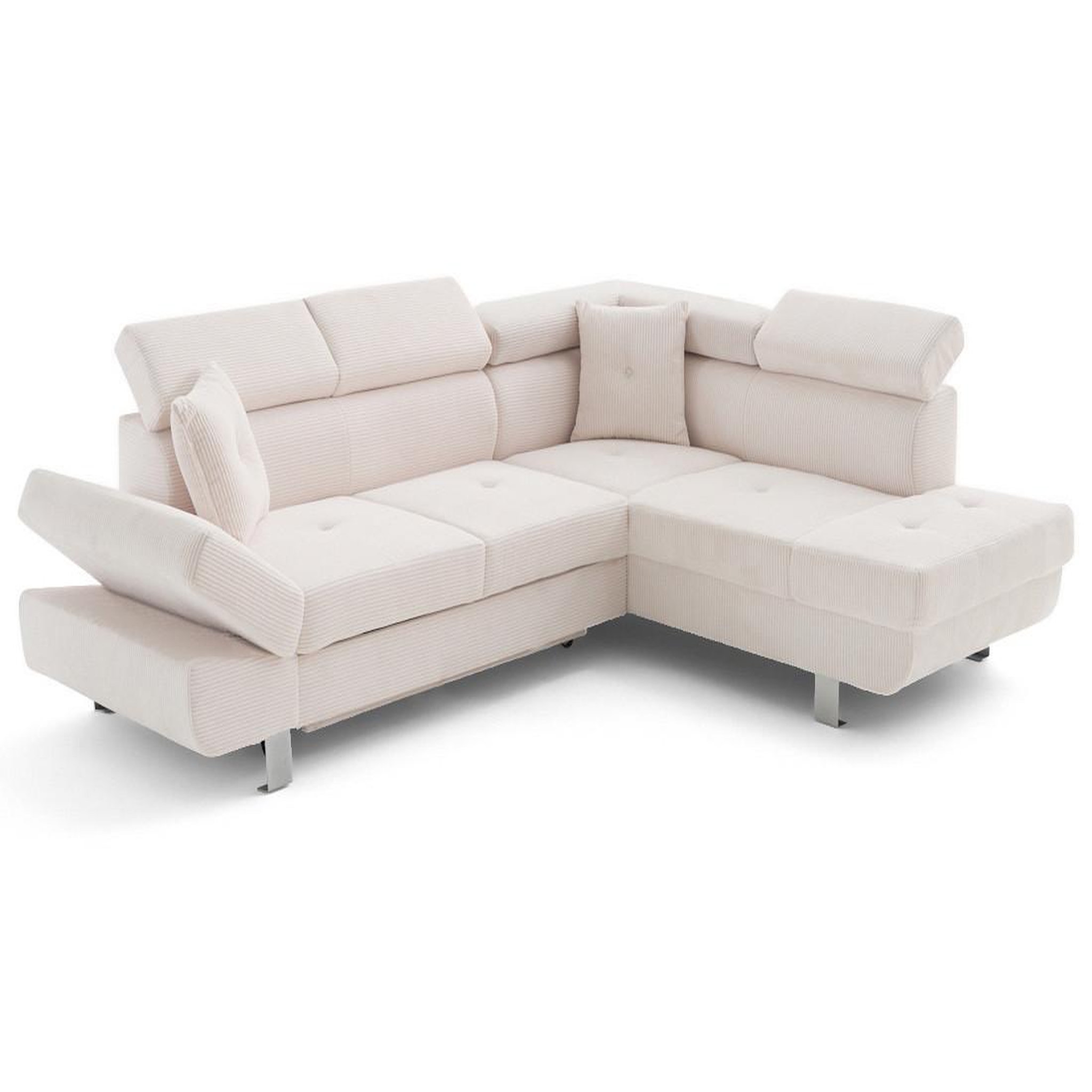 Voir la diapositive 2 : BEST MOBILIER Lisbona - canapé d'angle droit 5 places convertible avec têtières en velours côtelé