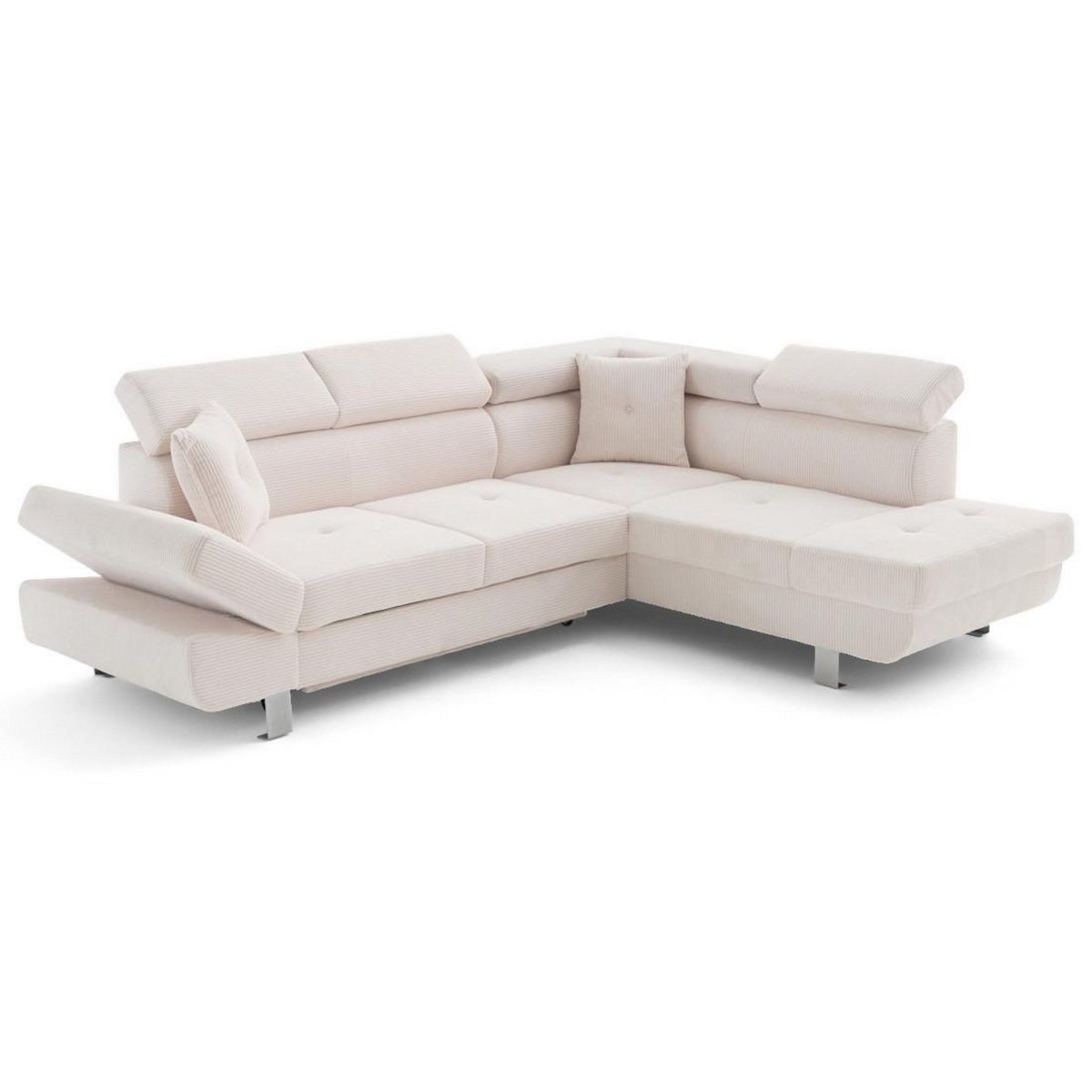 BEST MOBILIER Lisbona - canapé d'angle droit 5 places convertible avec têtières en velours côtelé