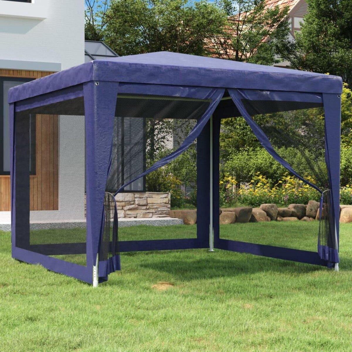 VIDAXL Tente de fete avec 4 parois laterales en maille Bleu 3x3 m PEHD
