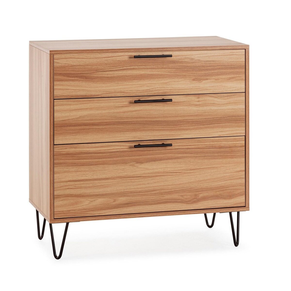 VS VENTA-STOCK Commode de nuit Alma 3 tiroirs, coloris bois, pieds métal