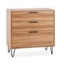 Voir la diapositive 1 : VS VENTA-STOCK Commode de nuit Alma 3 tiroirs, coloris bois, pieds métal