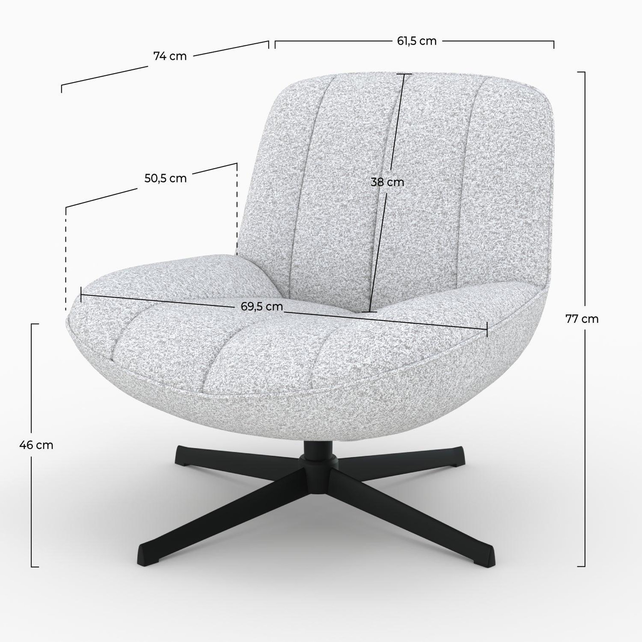 Voir la diapositive 4 : MAISON PAVANE Fauteuil pivotant en tissu bouclé gris chiné-elvis