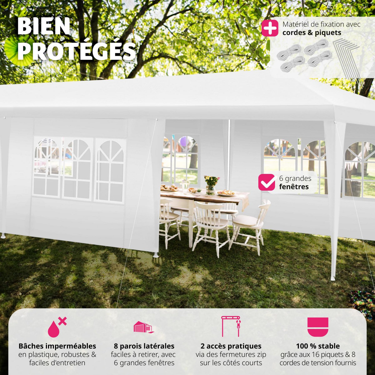 tectake Barnum Tente de réception Chapiteau 9 x 3 m blanc