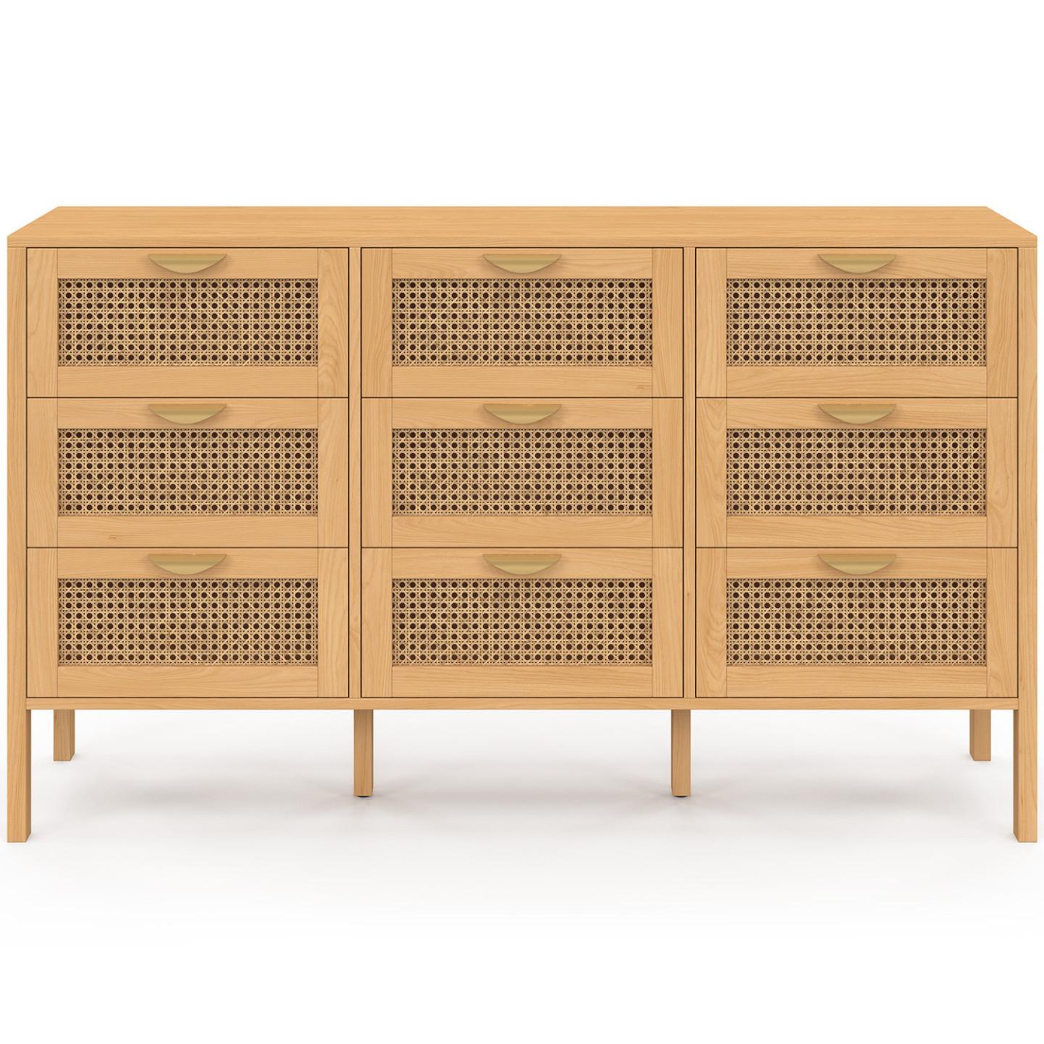 Voir la diapositive 3 : ID MARKET Commode 9 tiroirs edhen xxl 136 cm bois et cannage
