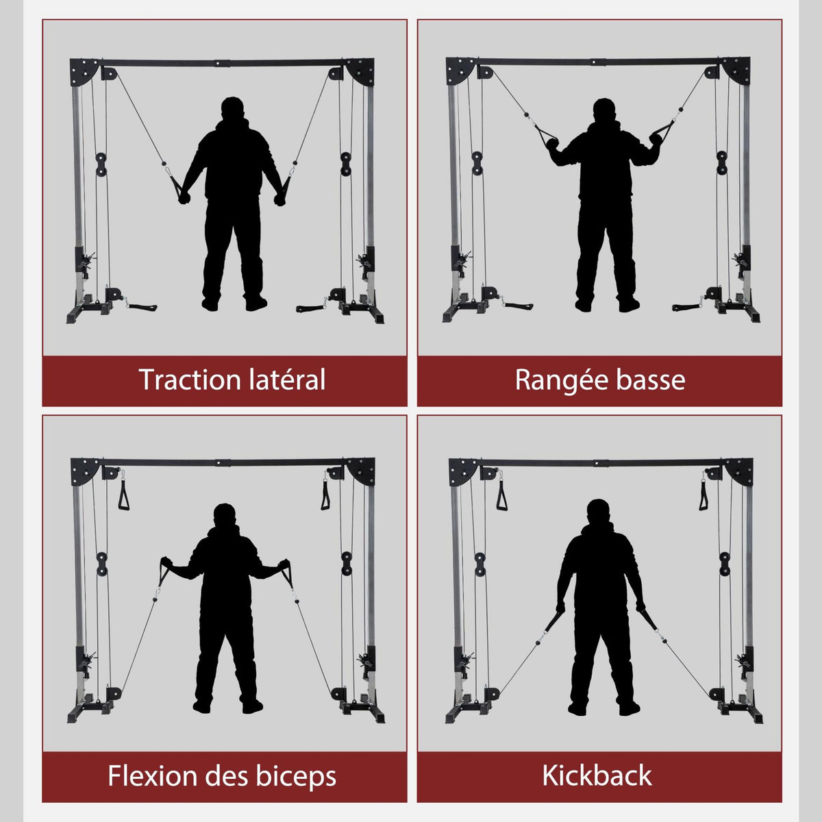 HOMCOM Appareil de musculation double poulie vis à vis crossover - charge libre avec haltère 2 x 50 Kg - acier gris noir