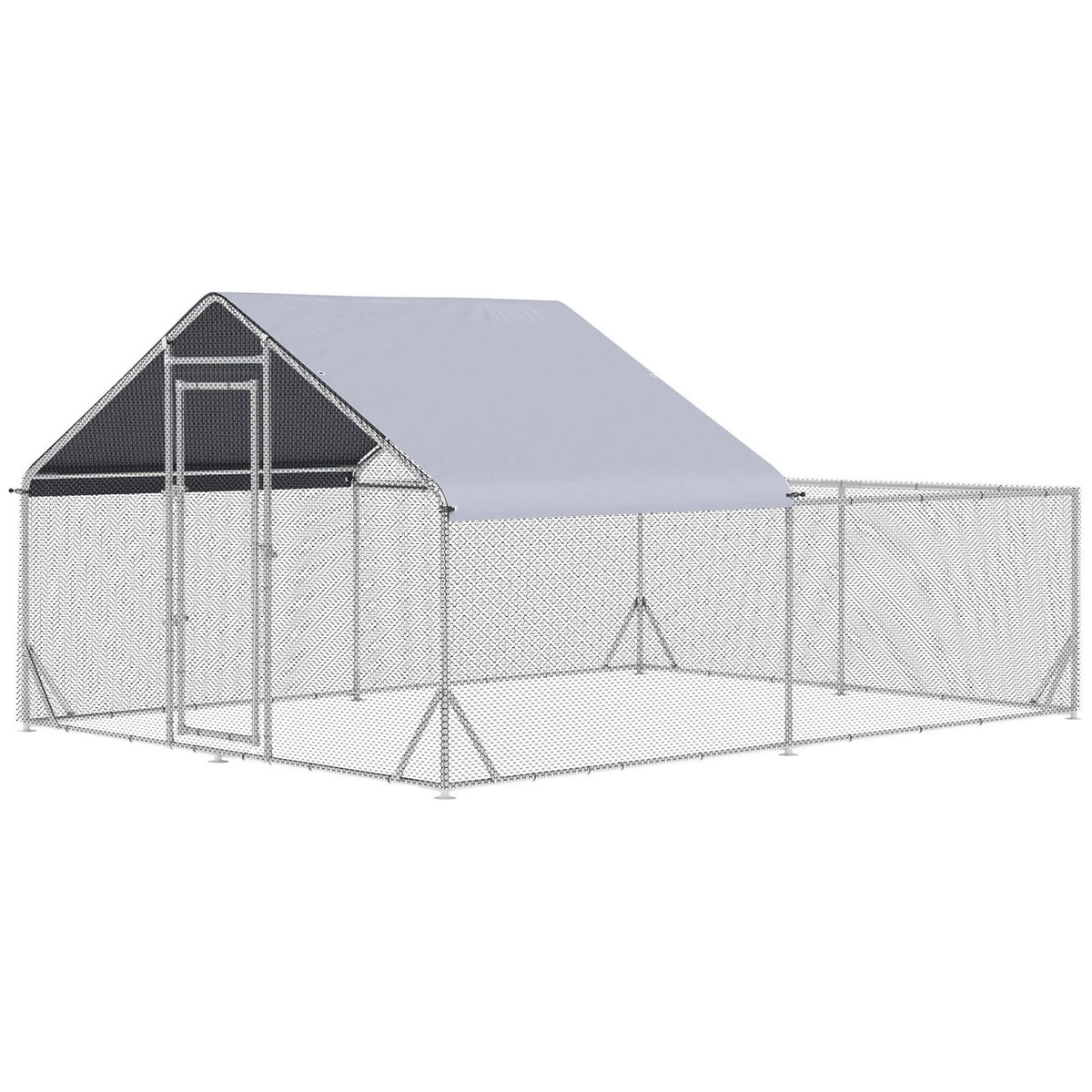 PAWHUT Enclos poulailler chenil 12 m² - parc grillagé dim 4L x 3l x 1,95H m - espace couvert - acier galvanisé